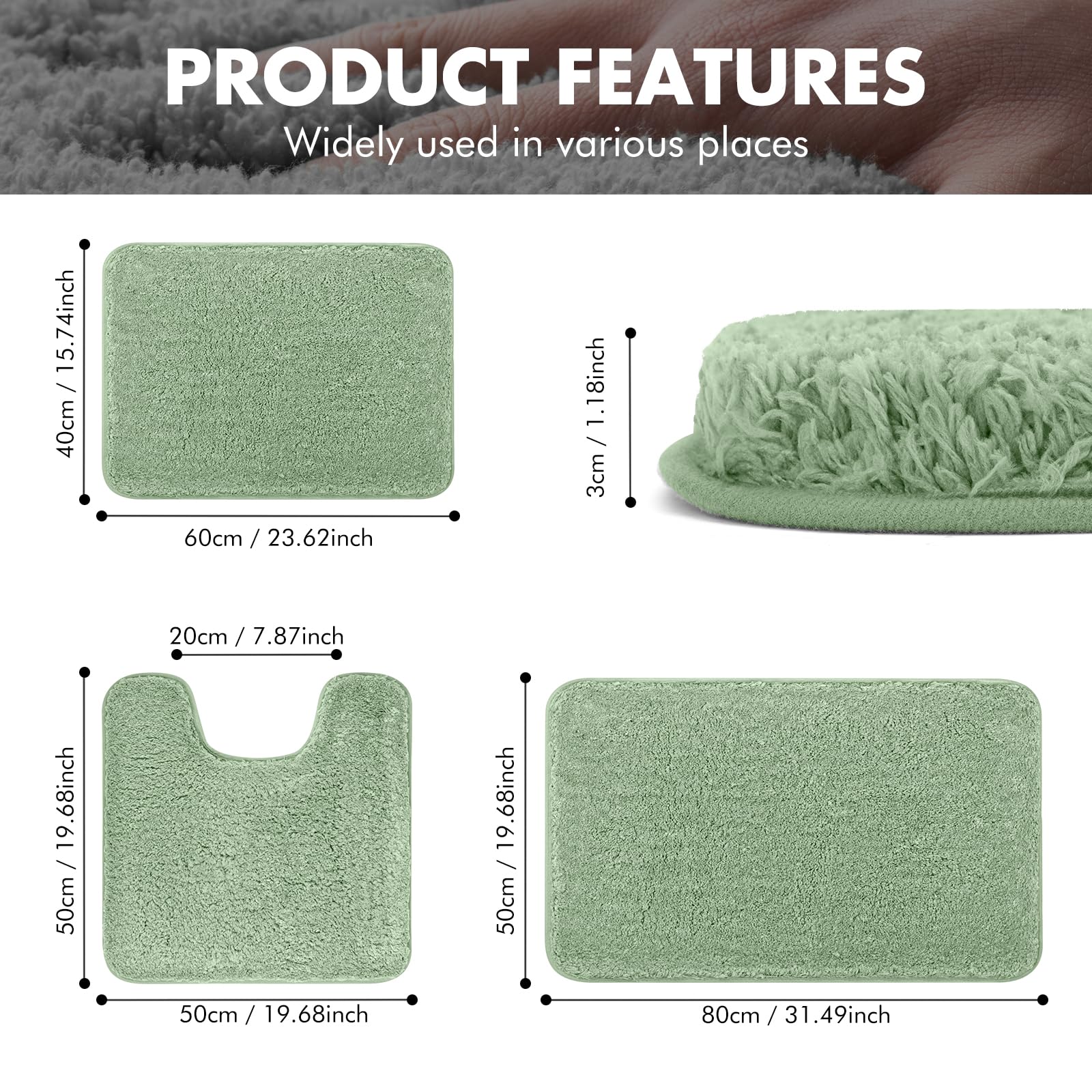 LUOJINYI Tapis de bain à poils longs antidérapant doux et absorbant l'eau - Lavable en machine - 40 x 60 cm