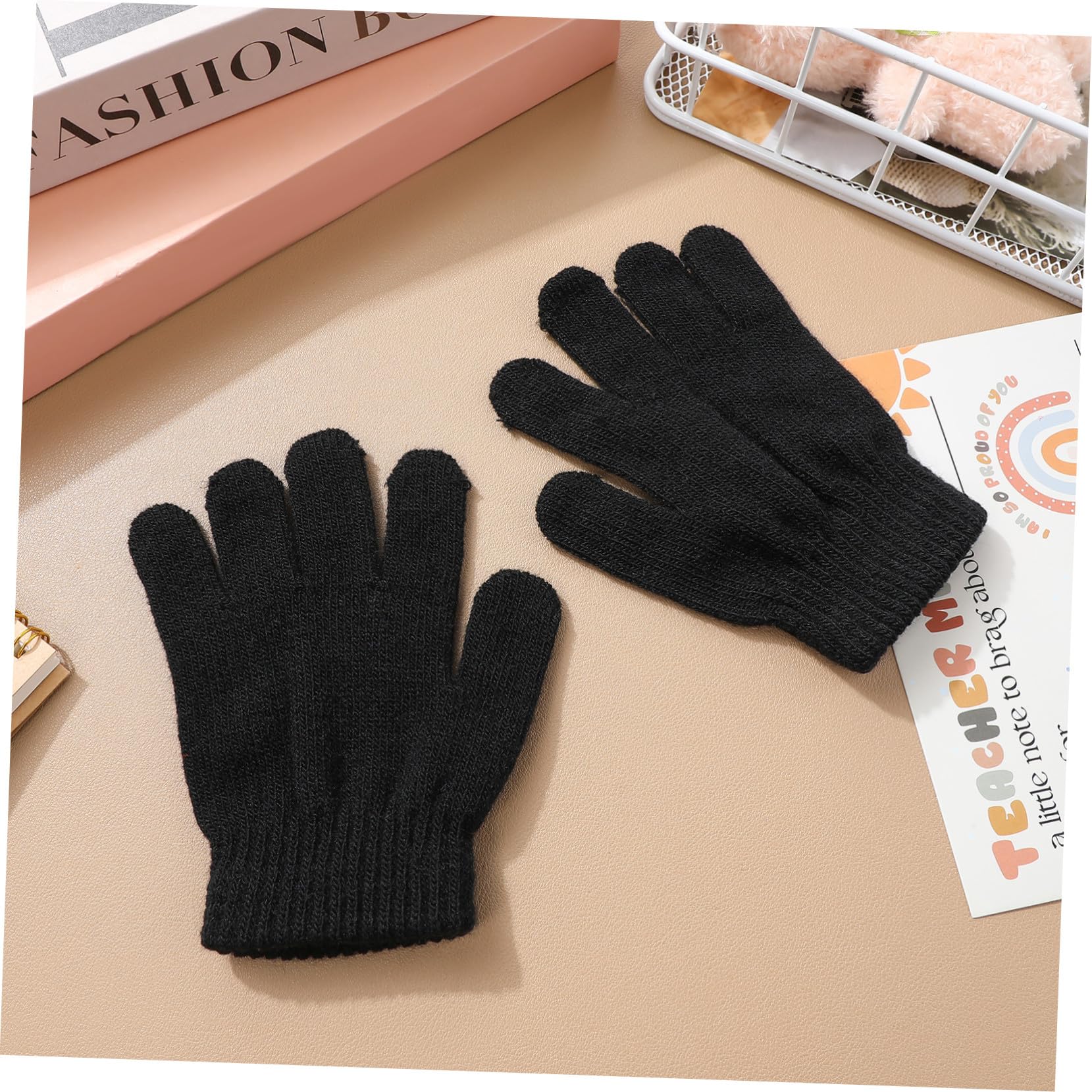 VANZACK Guantes Infantiles de Punto Cálidos para Invierno de Cinco Dedos Color Azul para Elástico y