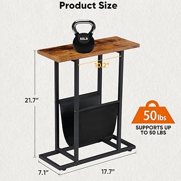 ZENY Small Narrow Side Table for Small Spaces, Slim End Table Magazine Table, Skinny Snack Couch Bedside Table, Nightstand with Storage Holder, Rustic Brown
