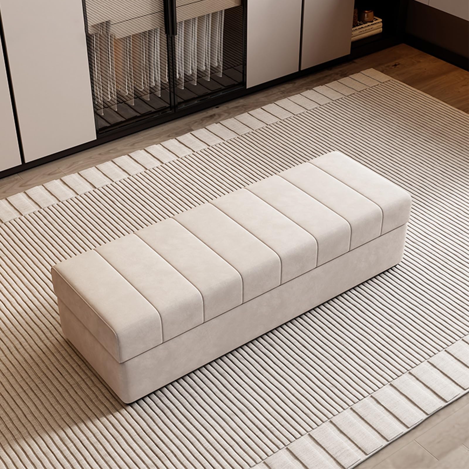 GDMDPTE Slish White Sto Bench for Bedroom with Metal Support (43 x 45 x 20 cm) - Recular Shoe nizer Versatile Ottoman Footrest Nightstand Seat