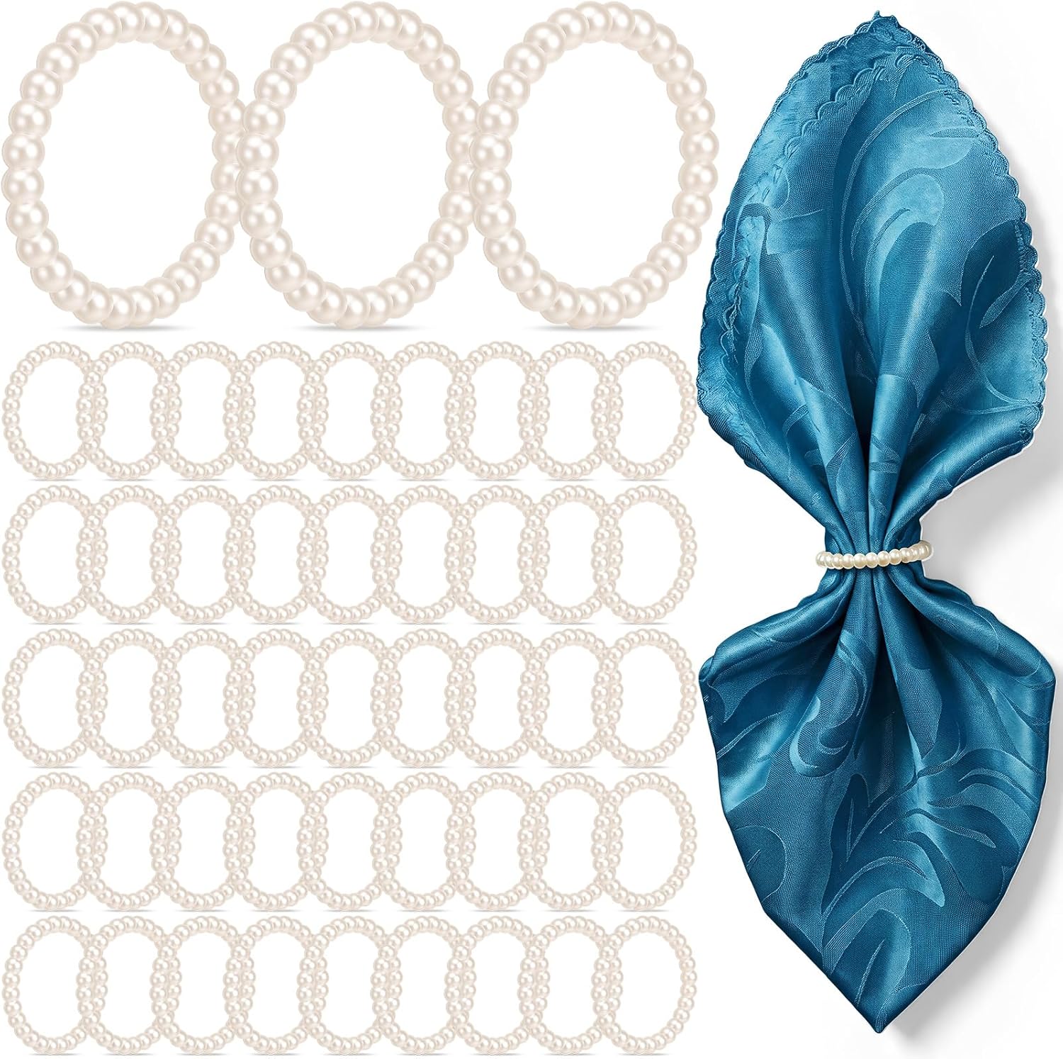 50 Pcs Pearl Napkin Rings Imitation Pearl Ring Napkin Holders Bulk