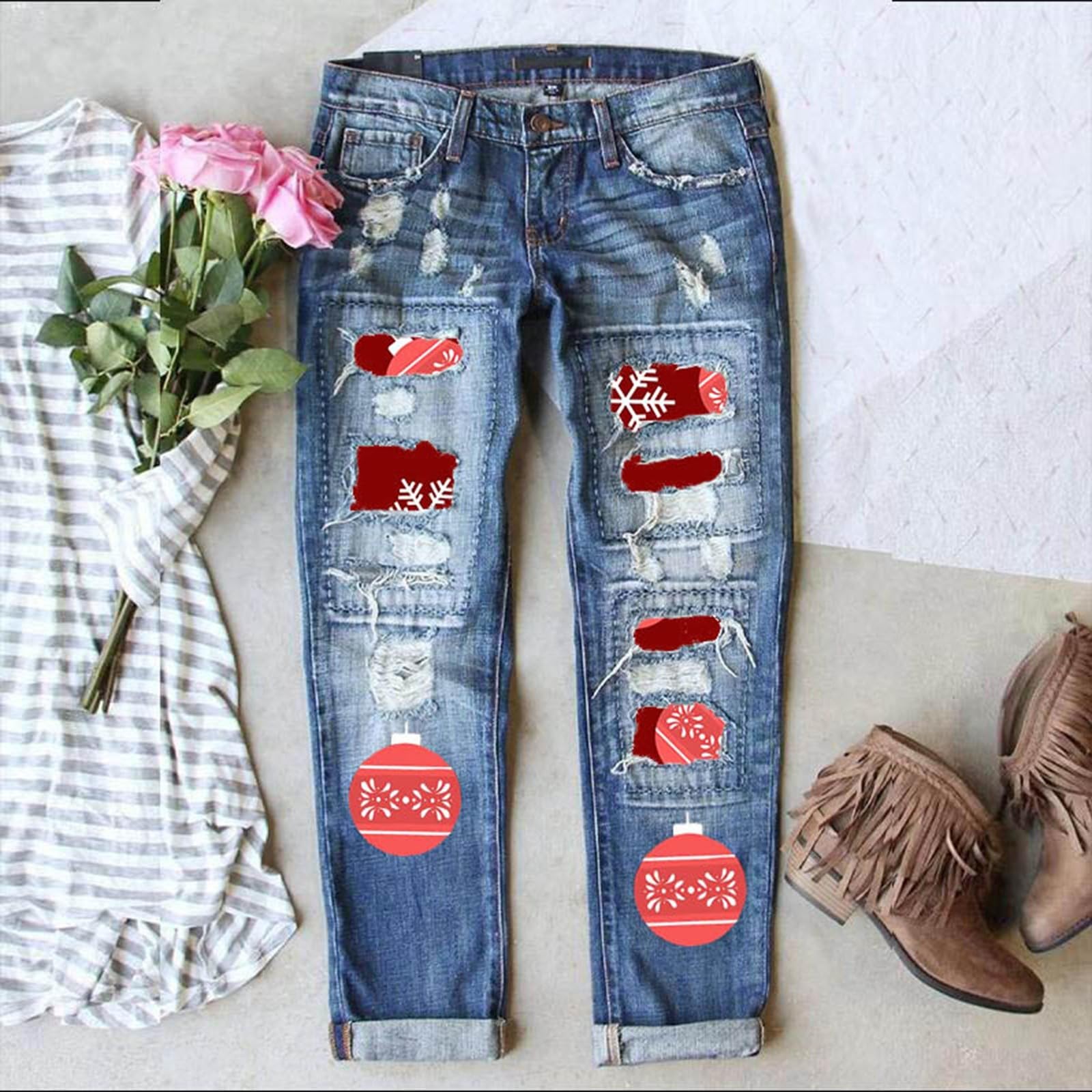 Pantalones Vaqueros Mujer Rectos Elásticos Bolsillos Invierno Bootcut Mezclillas Cintura Deportes Campana Elefante Monocolor desgastados para con diseño festivo de temporada y estilo moderno casual
