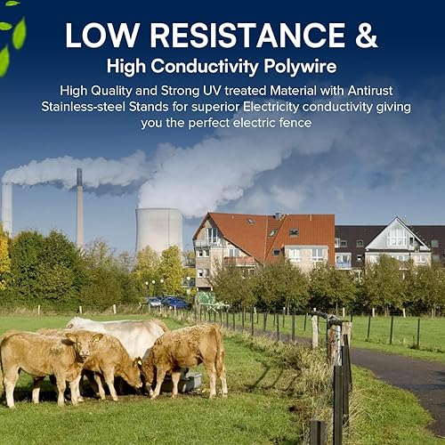 Miniatura 6 de Valla eléctrica de alambre de polietileno de 18 pulgadas de grosor, 3280 pies3,280.8 ft de longitud para contención de ganado, caballos, ciervos,