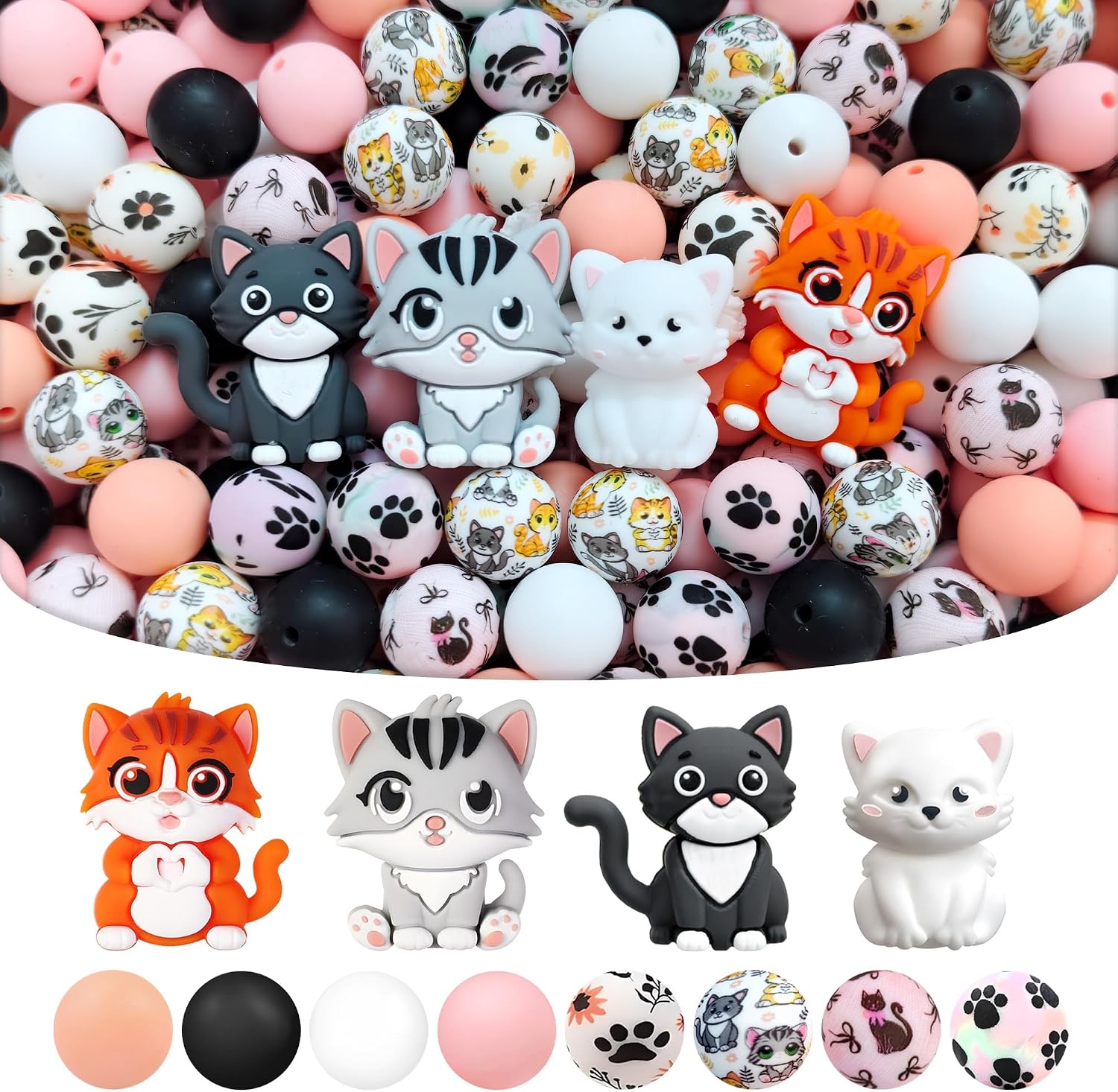 64 Animal Pet Silicone Beads Bulk Sets Cats Focal Beads for Keychain Pen Making Kits 15mm Beads for Necklace Bracelet Bag/Phone Chain Makings Suitable for Party Decorations and DIY Jewelry