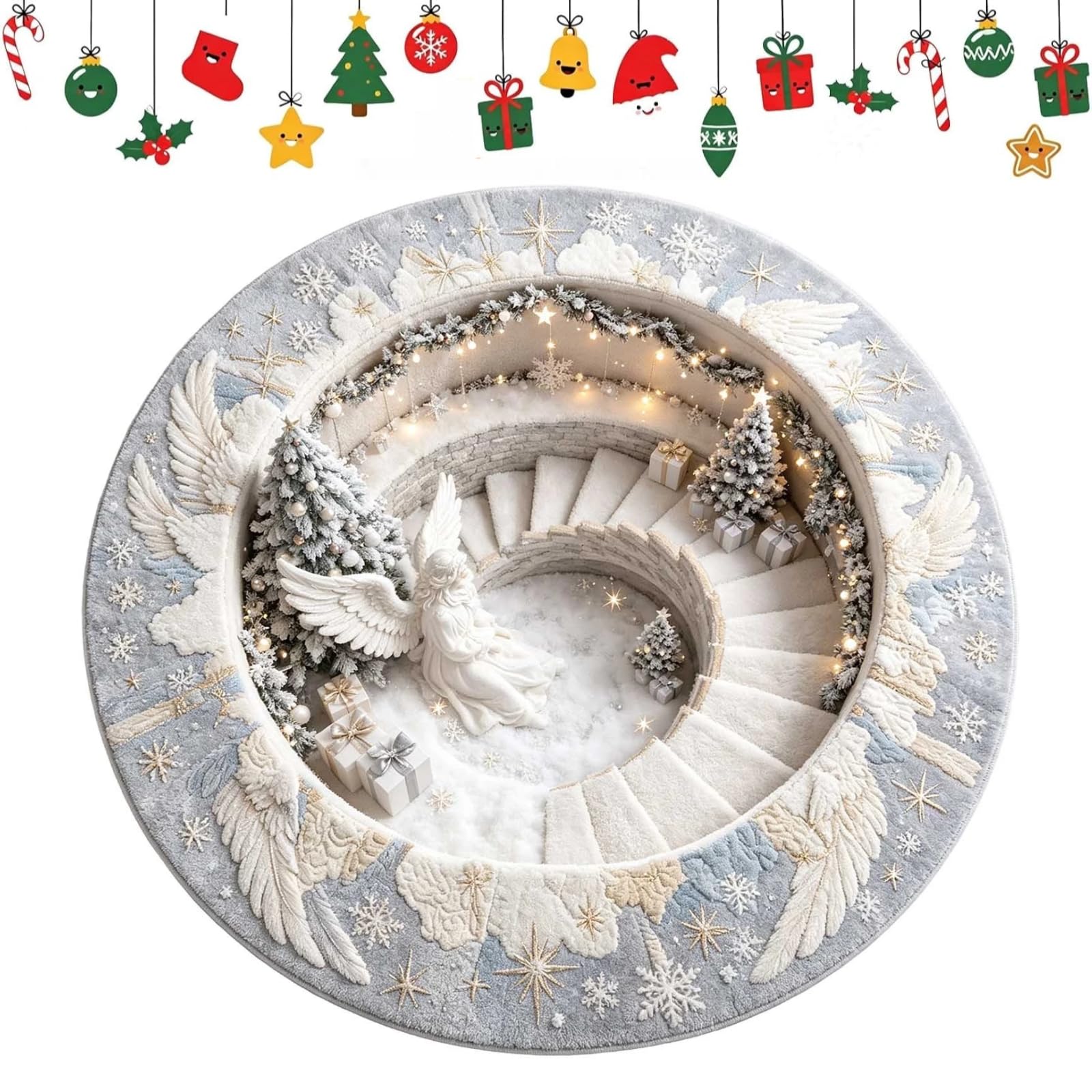 3D Christmas Rugs Optical Illusion Mat Round Santa Non‑slip Area Rug 2027 — image 1
