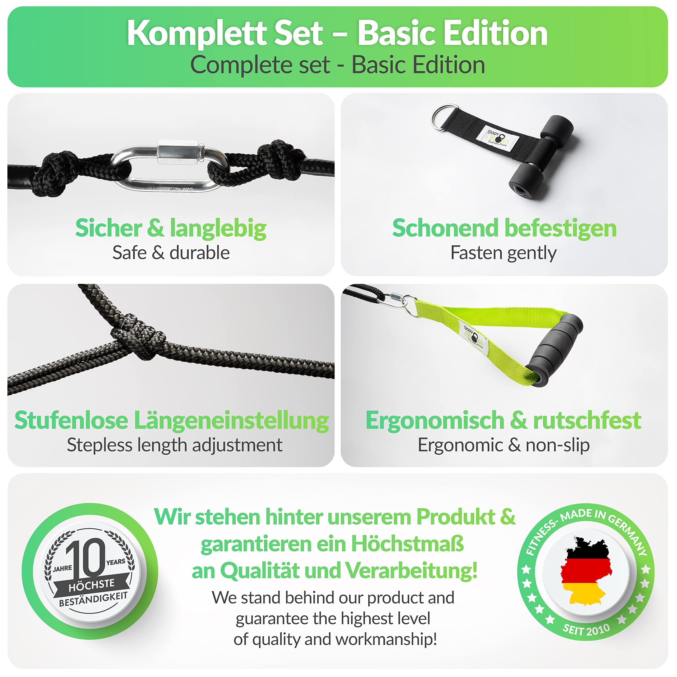 BodyCROSS Premium Schlingentrainer mit Umlenkrolle für zuhause| Sling Trainer Set mit Befestigung und Türanker | Krafttraining Made in Germany | geprüft und Zertifiziert | 10 Jahre Garantie