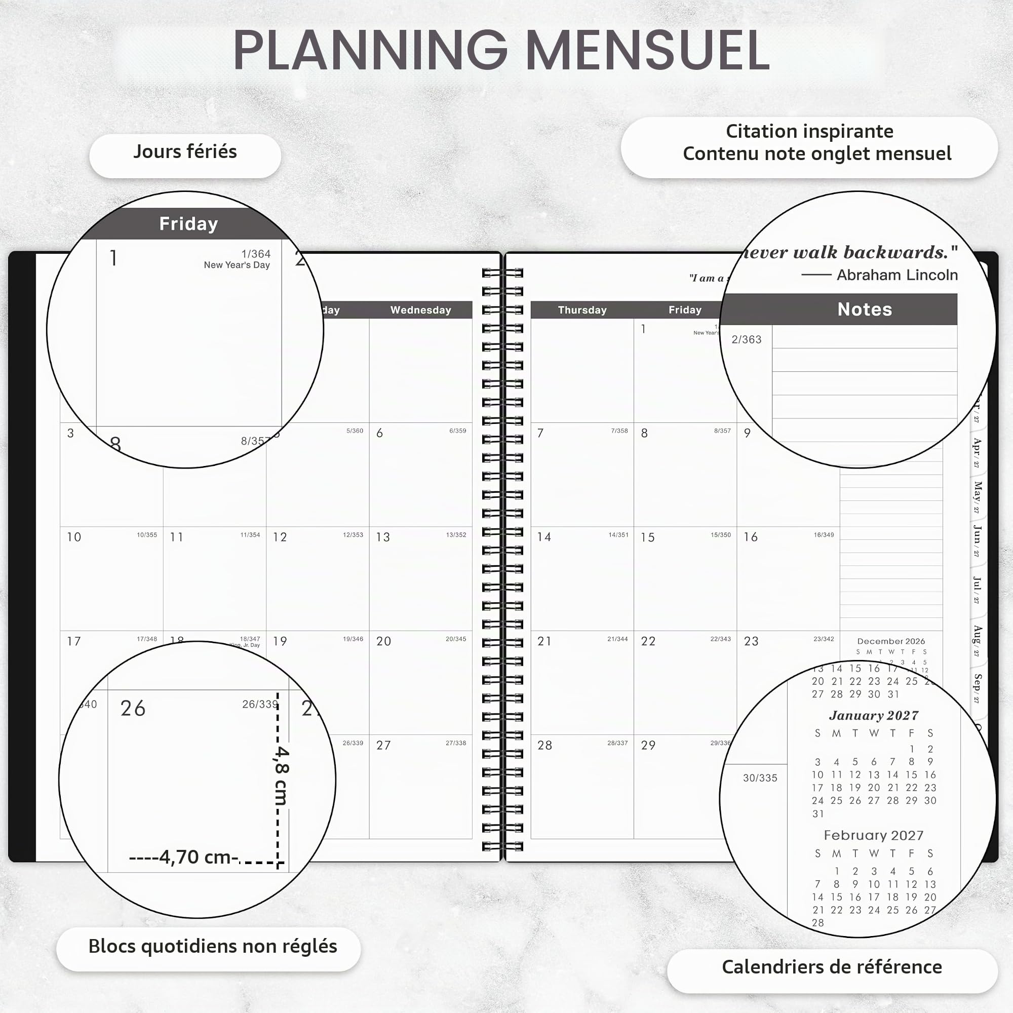 Planificateur mensuel/Calendrier 2027-2031 - Planificateur sur 5 ans 2027