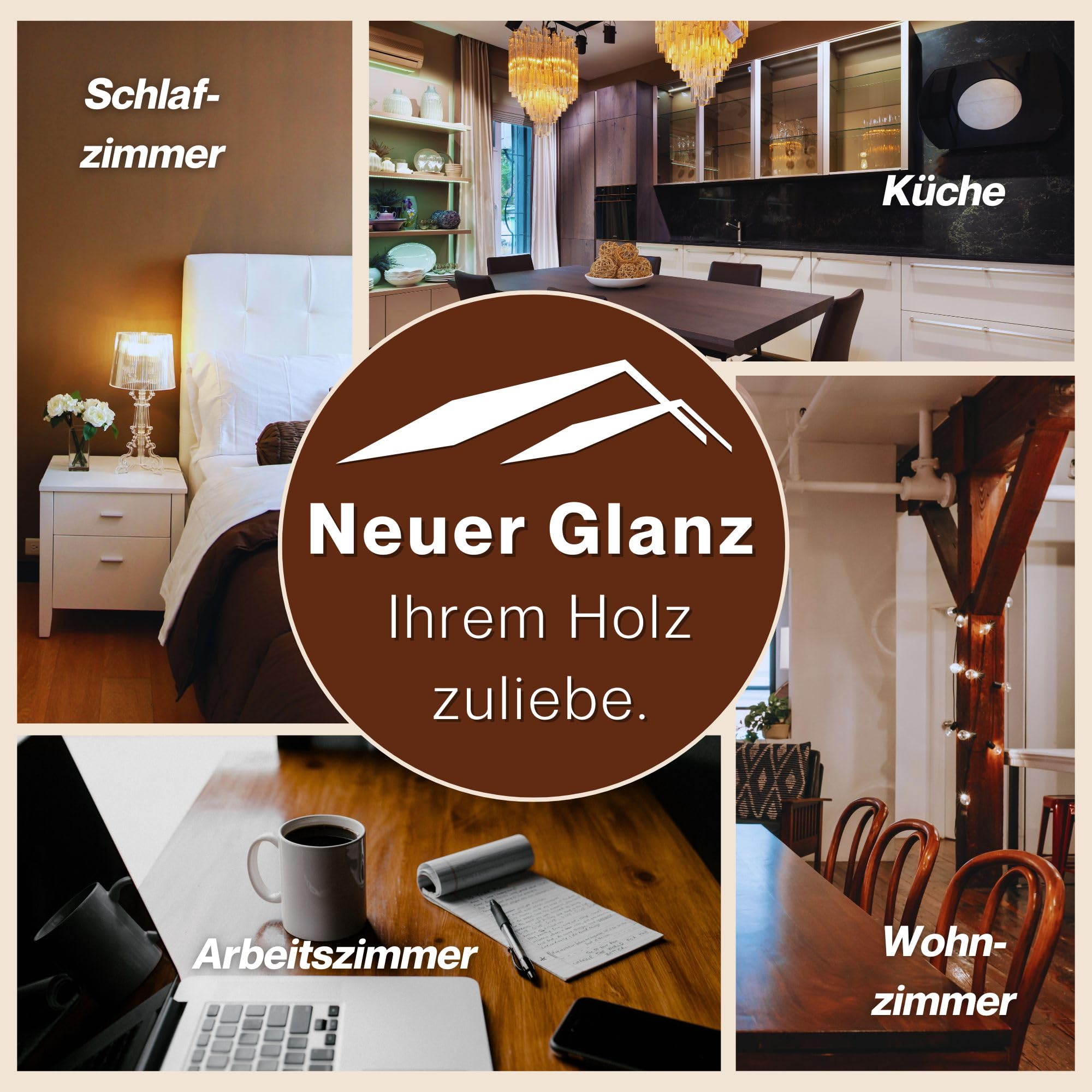 TIMBERINO Pflegeset Neupol Dunkel Holzöl [500ml] Pflegeöl für Holzmöbel innen Holzöl pigmentiert Echtholz Furnier [Holzöl+Öltuch+Pinsel+Handschuh] Möbelpolitur Holz Möbelpflege Holz