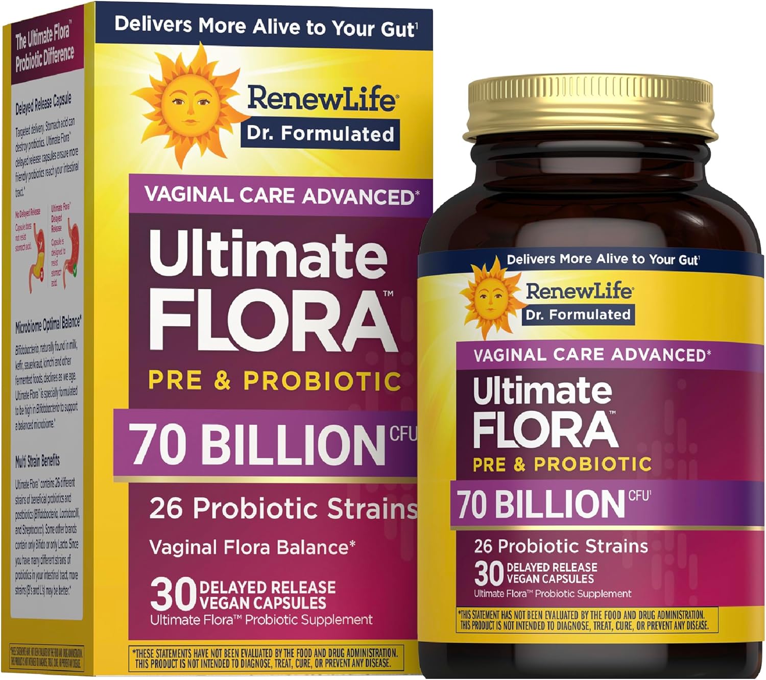 Renew Life Ultimate Flora Probiotics for Women 70 Billion CFU Delayed Release Vegan Capsules | Doctor Formulated | Vaginal | Digestive Health | Immune Health | Dairy Free | 30 Count