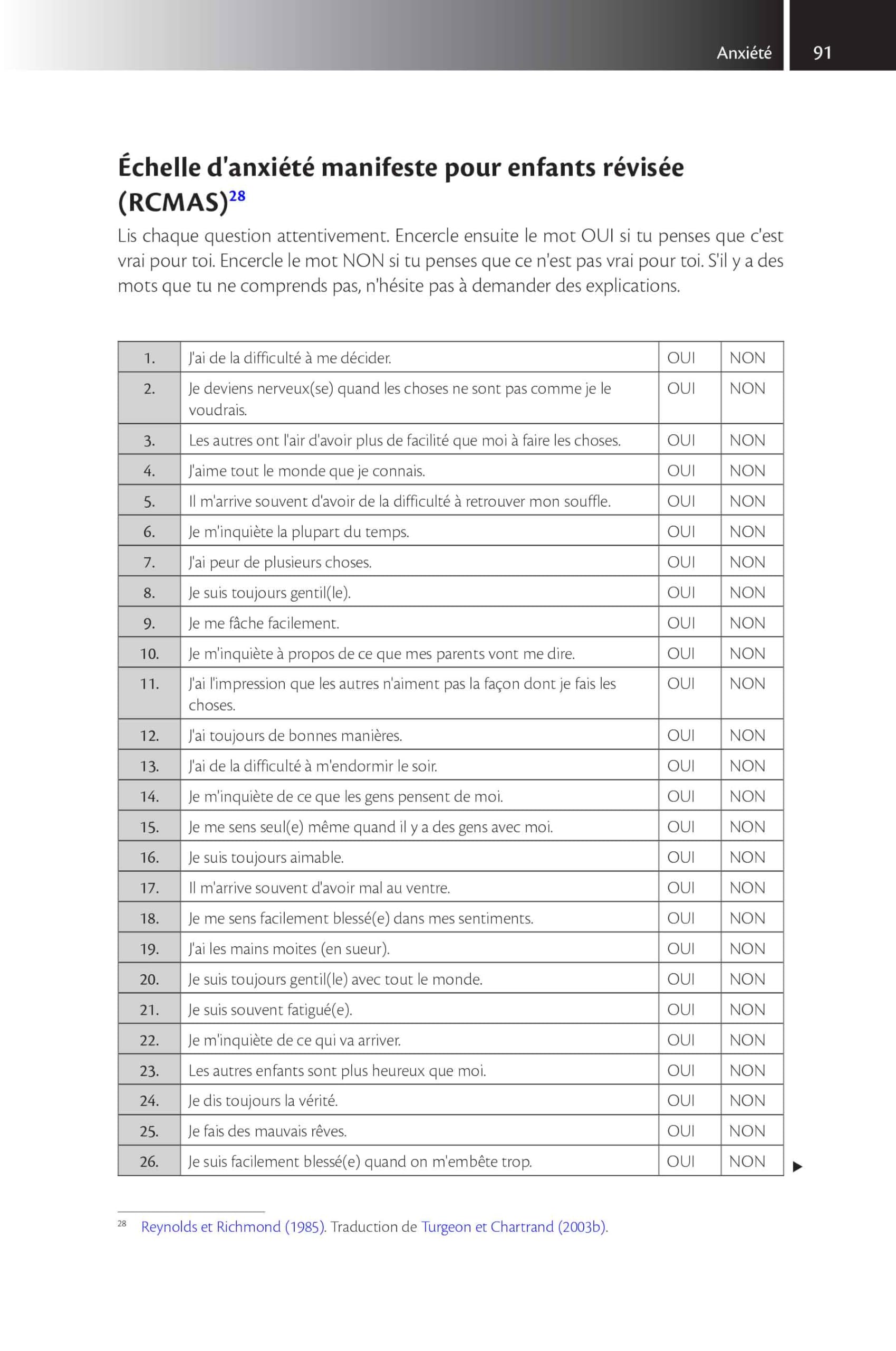 Echelles et questionnaires d'évaluation chez l'enfant et l'adolescent