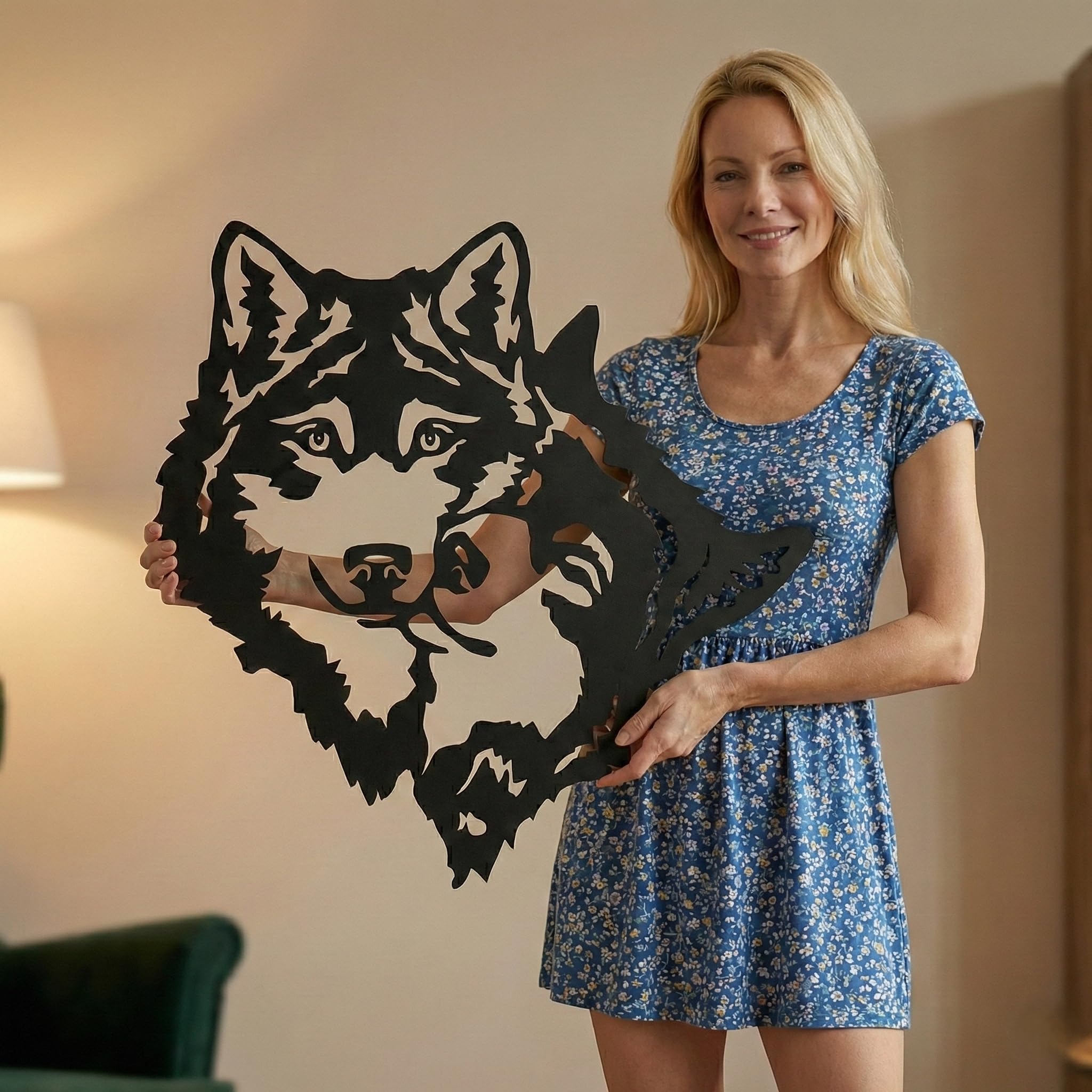 DEKADRON Décoration murale en métal – Silhouette de loups – Décoration murale en métal pour maison, bureau, chambre à coucher, salon (58 x 58 cm)