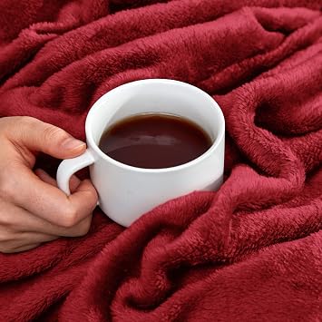 SLEEP ZONE Burgundy Fleece Blanket Super Soft Cozy Throw Flannel Blanket, Lightweight Comfy Fuzzy Blanket Plush Throw Blankets for Couch, Sofa, Bed, Camping, Travel, 50x60Inches