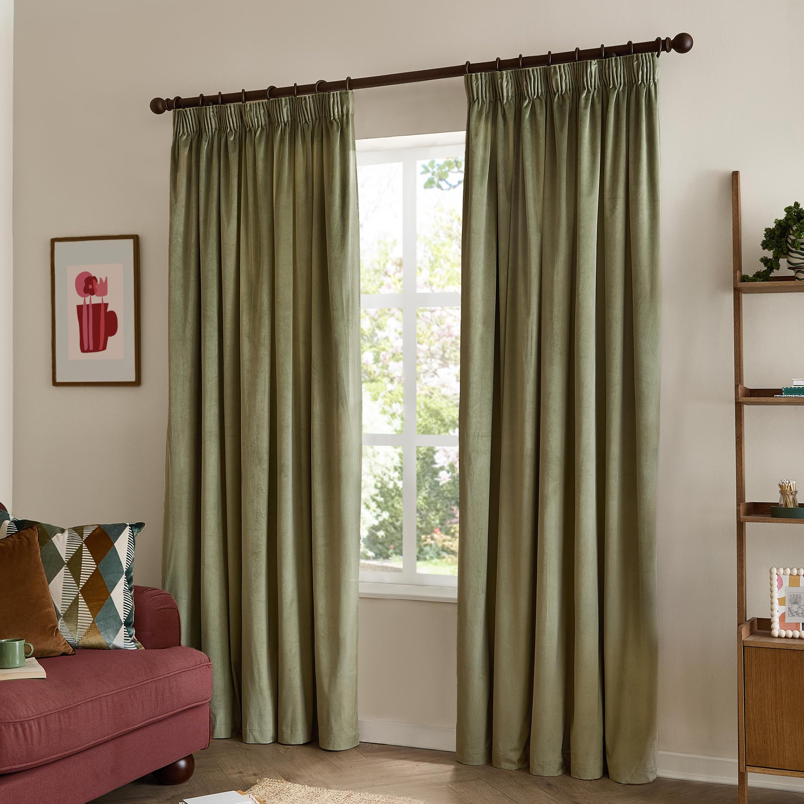 furn. The Ultimate Velvet Pencil Pleat Curtain Pair (Green - 117x183cm)