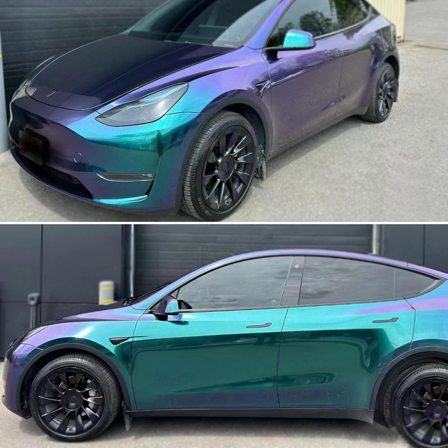 Chameleon Metallic Purple to Lake Blue Car Vinyl Wrap Glossy Sparkling Diamond Purple Blue Color Change Vehicle Vinyl Film Air-Release Adhesive Roll, 59.84" x 59.84"