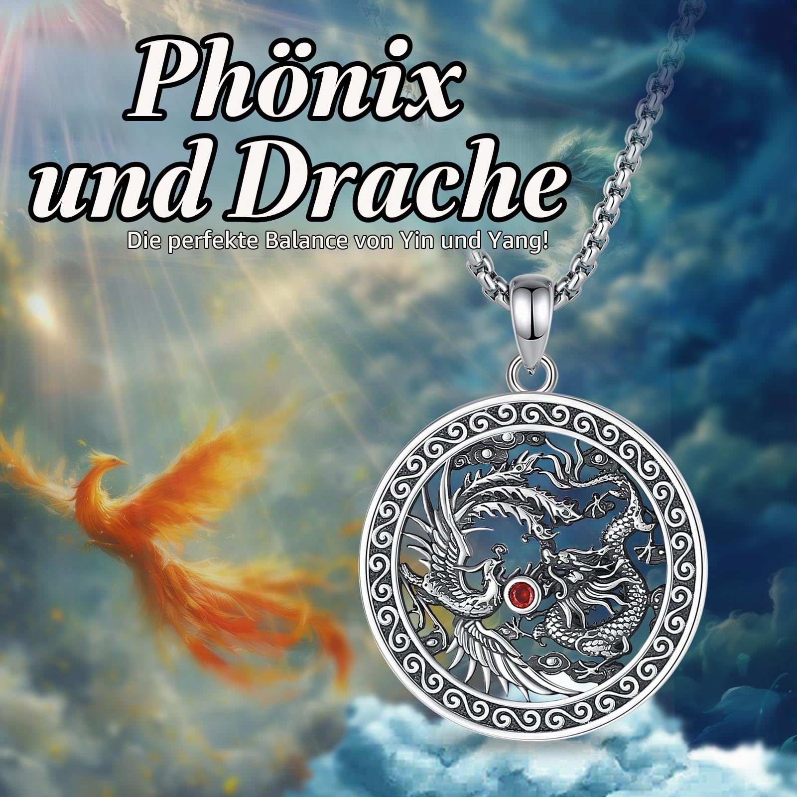 CELESTIA 925 Sterling Silber Drachen Kette Damen Fantasie Schmuck Keltische Ouroboros Geflügelt Drachen Anhänger mit Kette Gotisch Geschenk