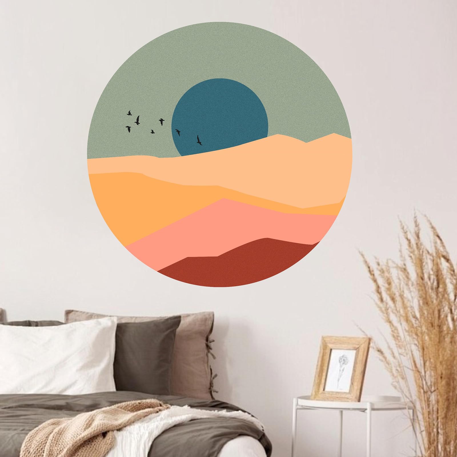 TOARTi Mountains Landscape Peel and Stick Wall Decal Round Arch Wall Sticker,Bohemia Wallpaper Hills Wall Sticker Headboard Nursery Wall Decor Circle