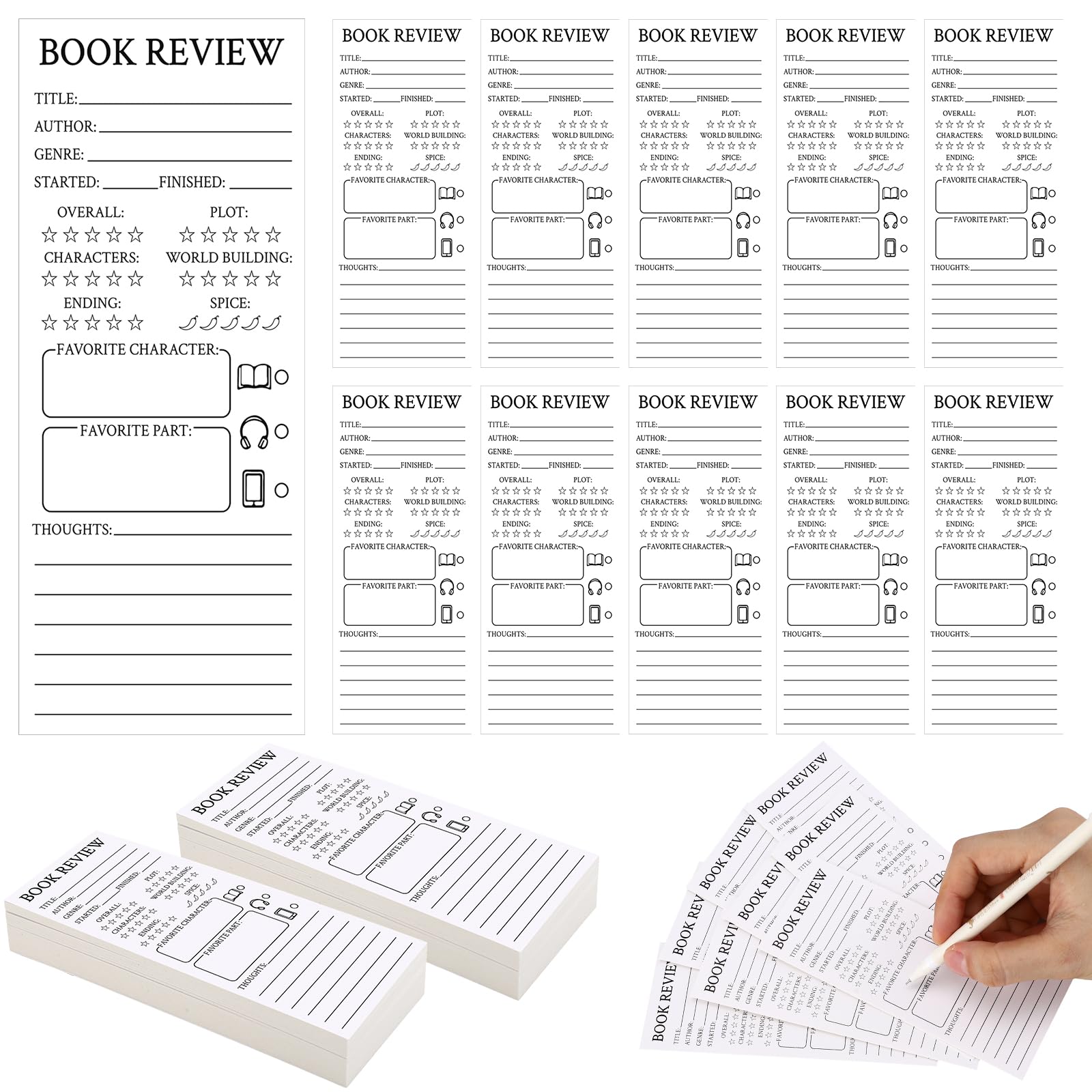 Faccito 240 Pcs Colorful Book Review Bookmarks Spring Easter Gift Reading Log Page for Book Lovers Bookish Gift Read Marks Reading Page Tracker for Students Women(Simple,White)
