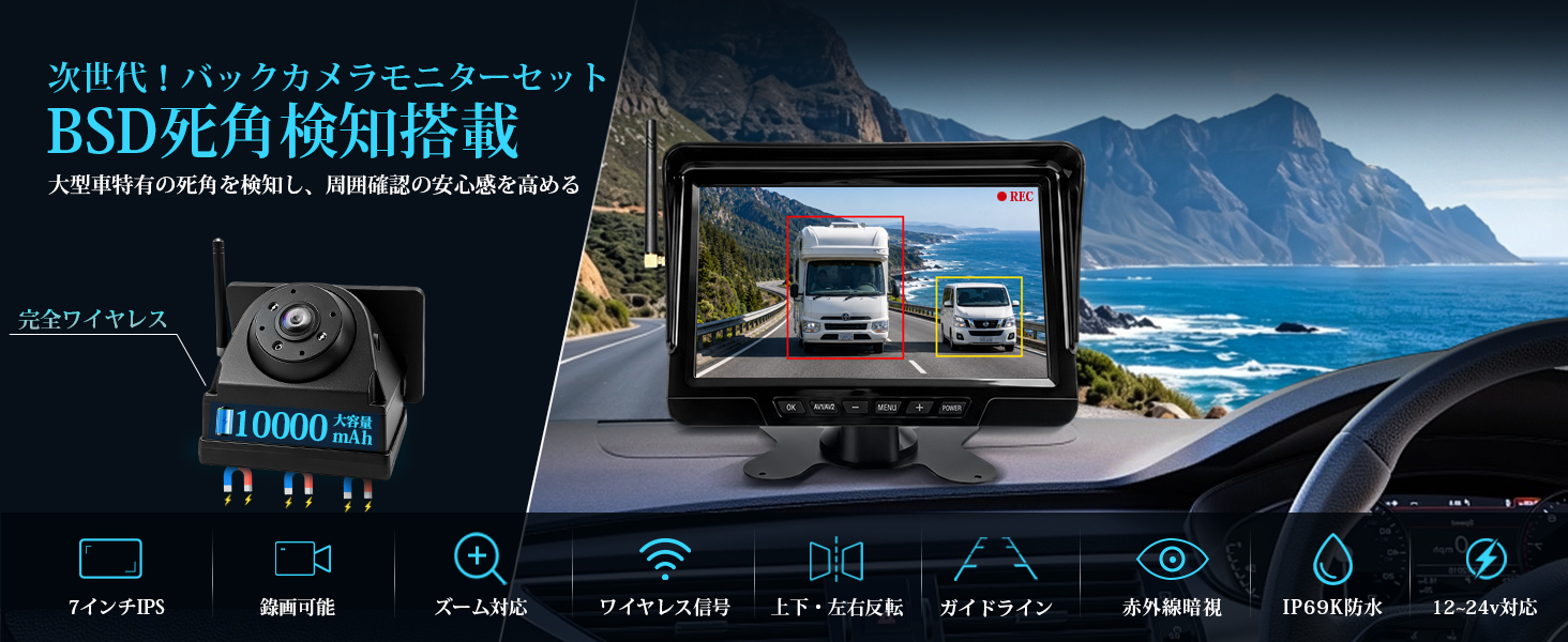 Amazon.co.jp: URVOLAXワイヤレスバックカメラモニターセット【大型車