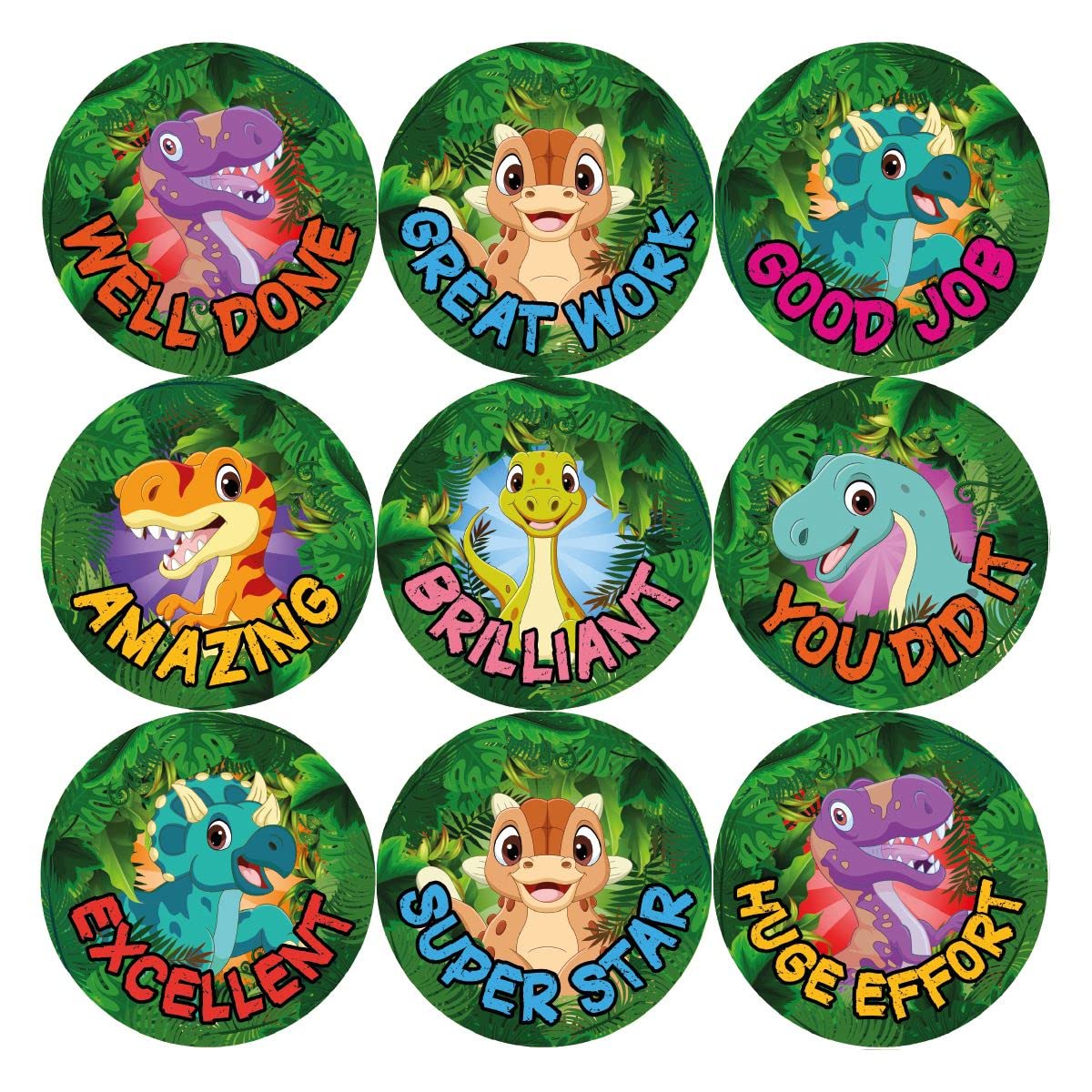 Sticker Stocker Black 144 Dinosaur Praise Words - 30Mm - Glossy Reward Stickers For Teachers & Parents