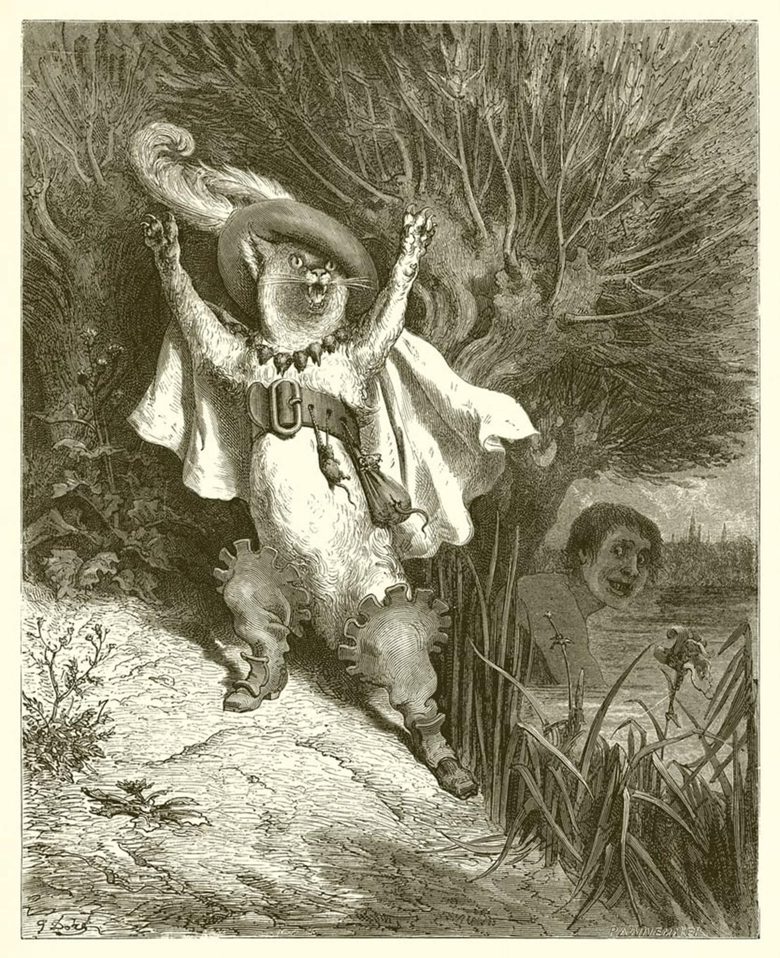 HRJUBWREE Vintage Poster Photo Wall Print Mural Artwork Puss in Boots by Gustave Dore Art Prints Painting for Home Decor 60x90cm