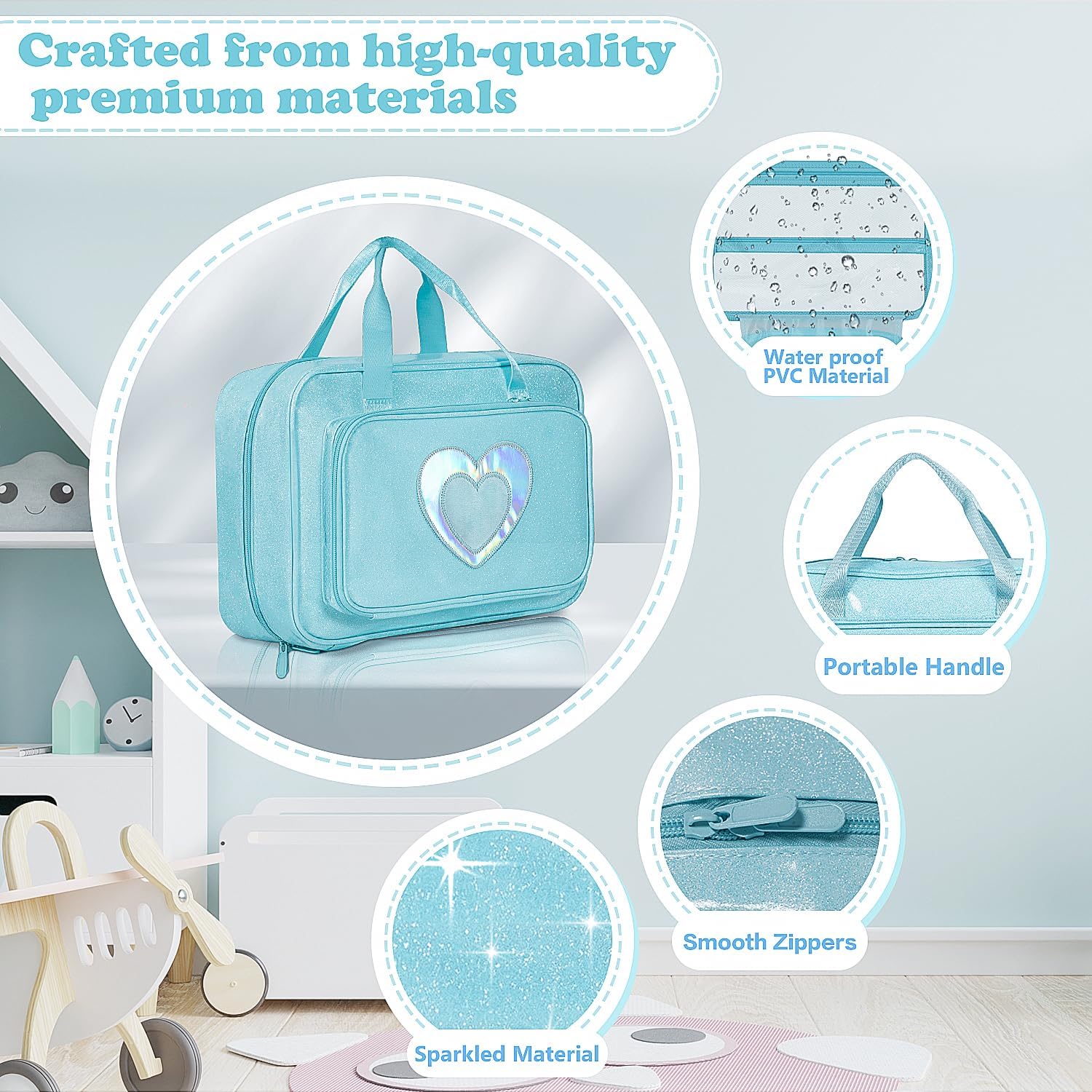 Carrying Case Compatible with Barbie Dolls 12-Inch, Storage Organizer with Handle Holds up to 6 Dolls,Multiple Pockets for Accessories,Toy Storage Box, Blue,Bag Only