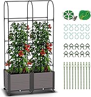Vista 9 de DoCred Jardinera elevada de 60 pulgadas de alto con ruedas, maceta de tomate con enrejado para trepar verduras, plantas, jaula de tomate, uso