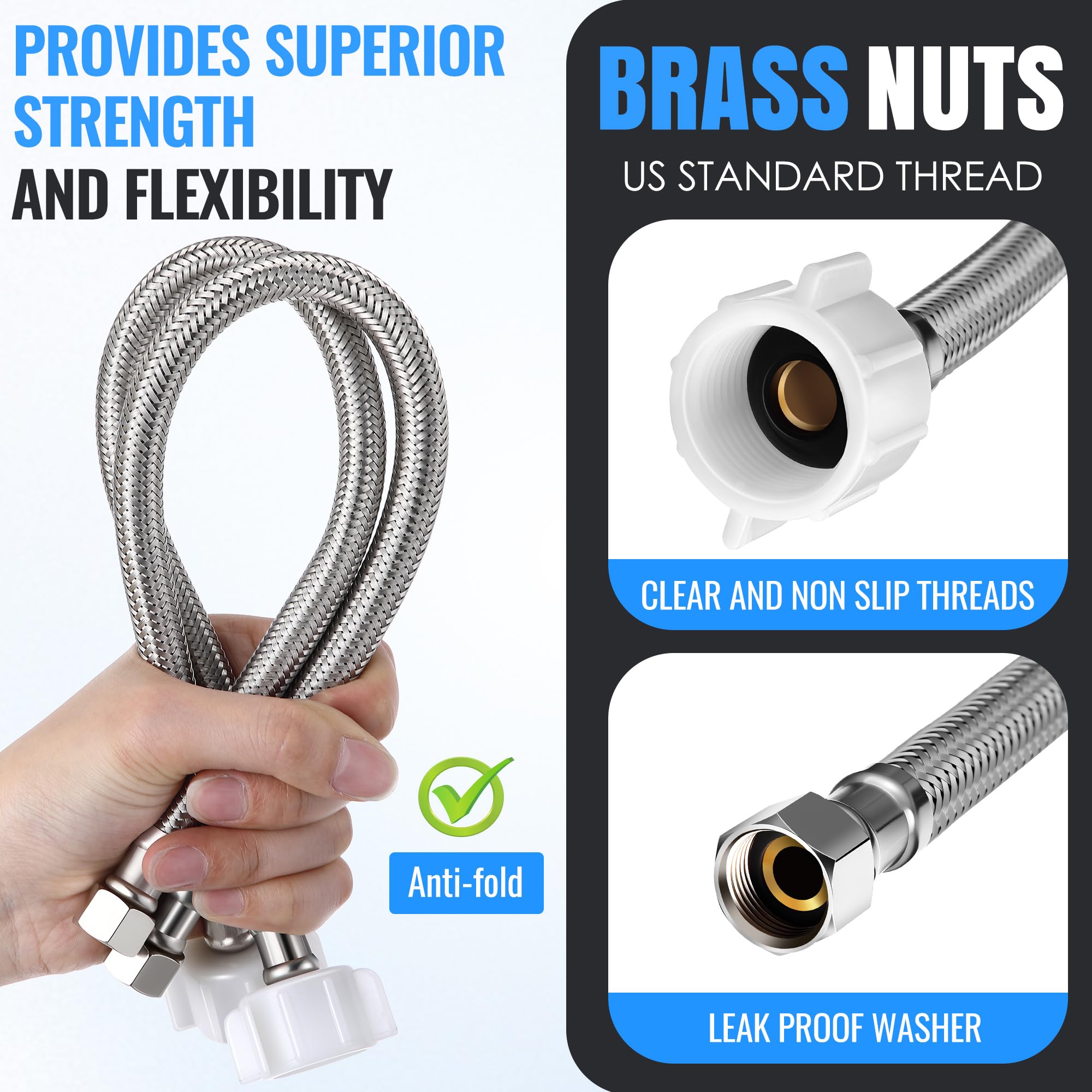 Stainless Steel Toilet Supply Lines - 10 Pack -3