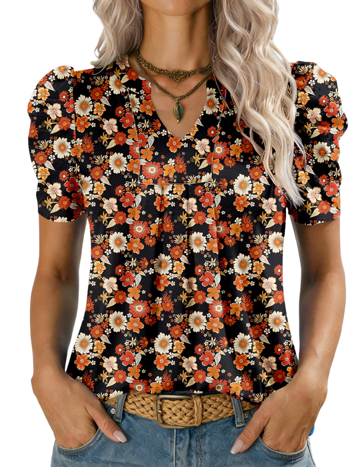 Kistore Bluse Damen V-Ausschnitt Kurzarm Oberteil Sommer T-Shirts Top Locker Lässig Oberteil S-XXL