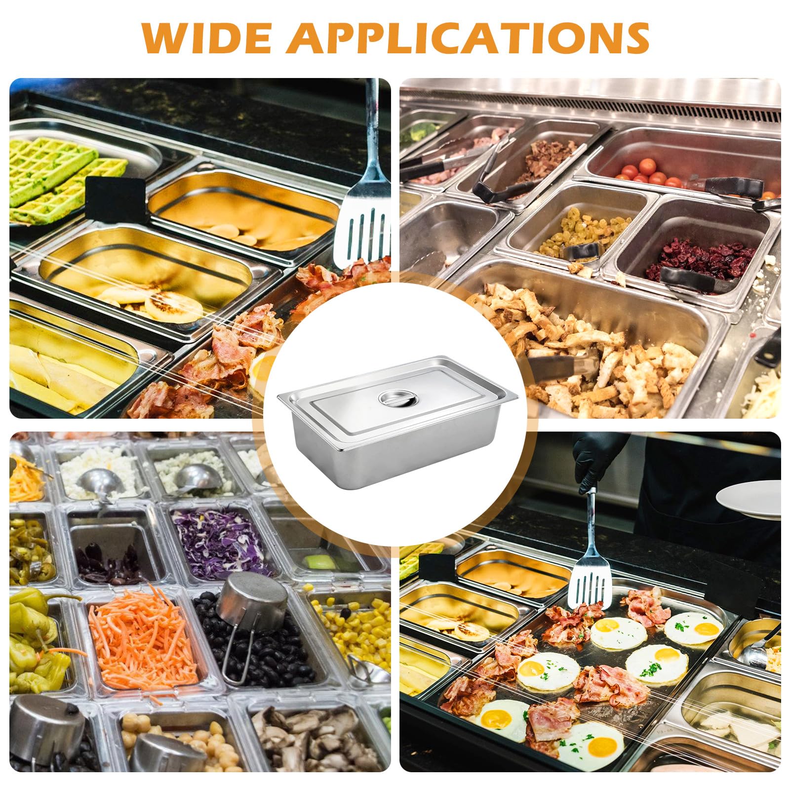 Juego de 3 cuencos para empanar, recipientes de acero inoxidable con tapa, recipiente Gn 1/3, recipiente para ingredientes de acero inoxidable, con tapa, juego de bandeja para cocina, estación de
