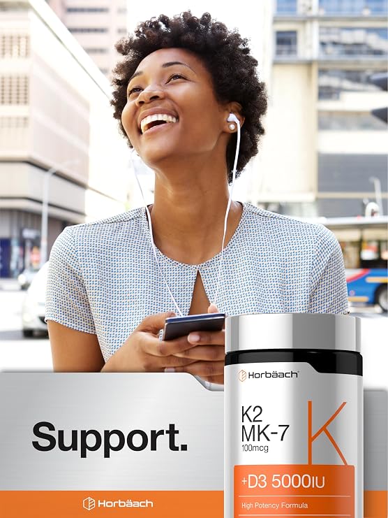 Horbaach Vitamin D3 K2 5000 iu | 100mcg MK-7 Complex | 180 Softgel Capsules | Non-GMO & Gluten Free Supplement