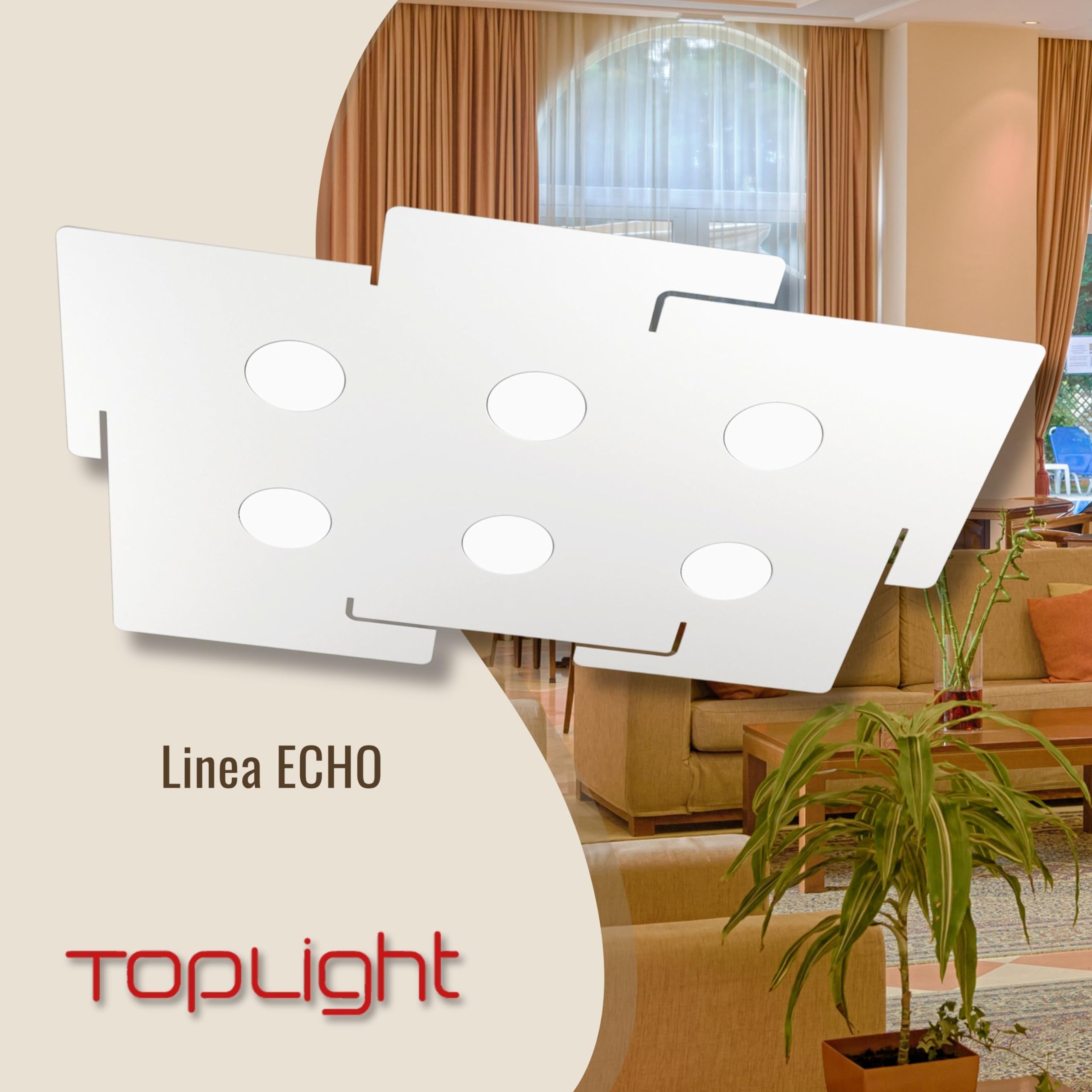 BOGGIA TOP LIGHT Plafoniera Led Linea Echo 1161/6 sei punti luce moderna elegante piatta metallo verniciato bianco parete soffitto – lampadine Led GX53 comprese (Luce Naturale 4000 K)