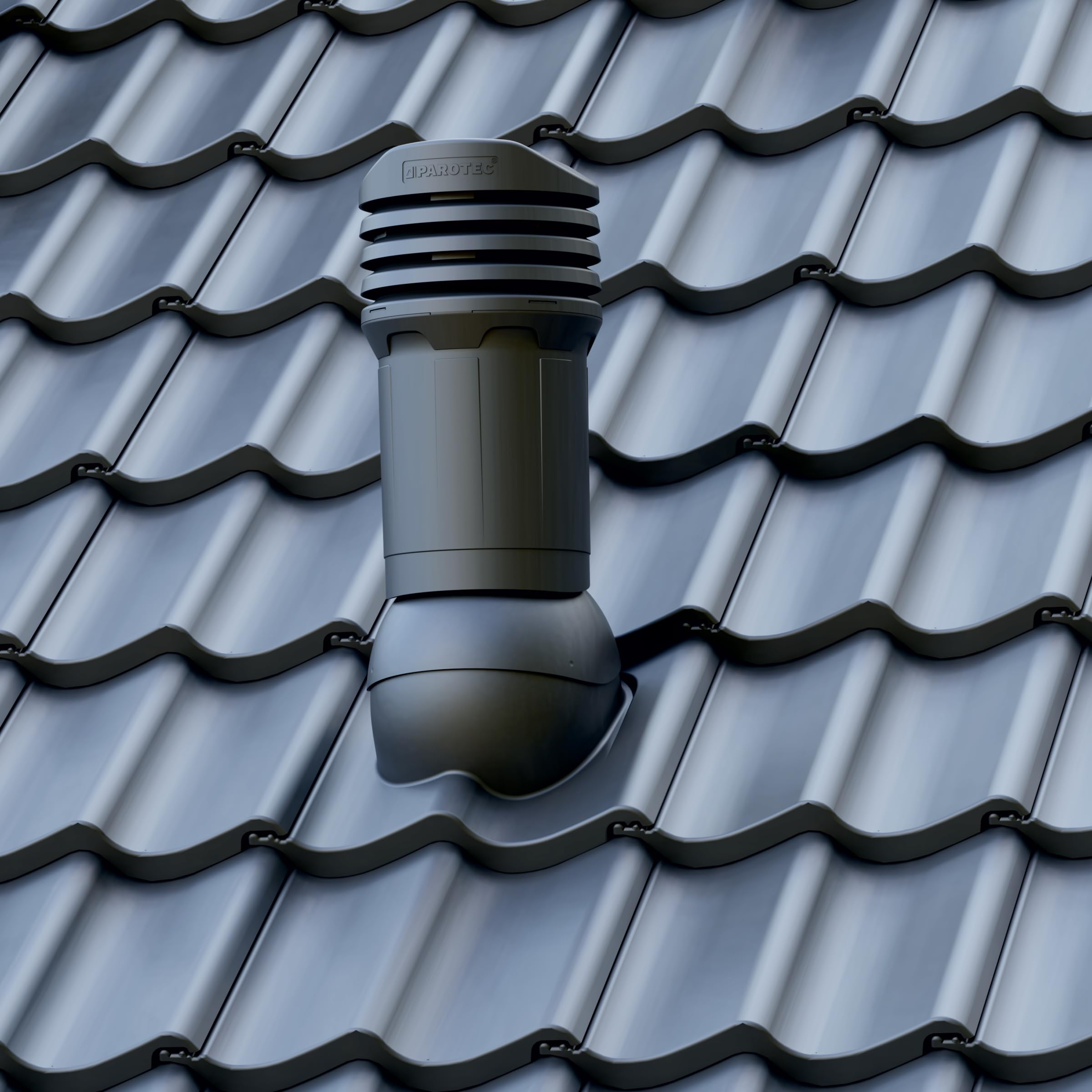 Parotec Chimenea de ventilación DN125 para BMI Cobert – Taunus tejas (RAL 9005 – Negro)