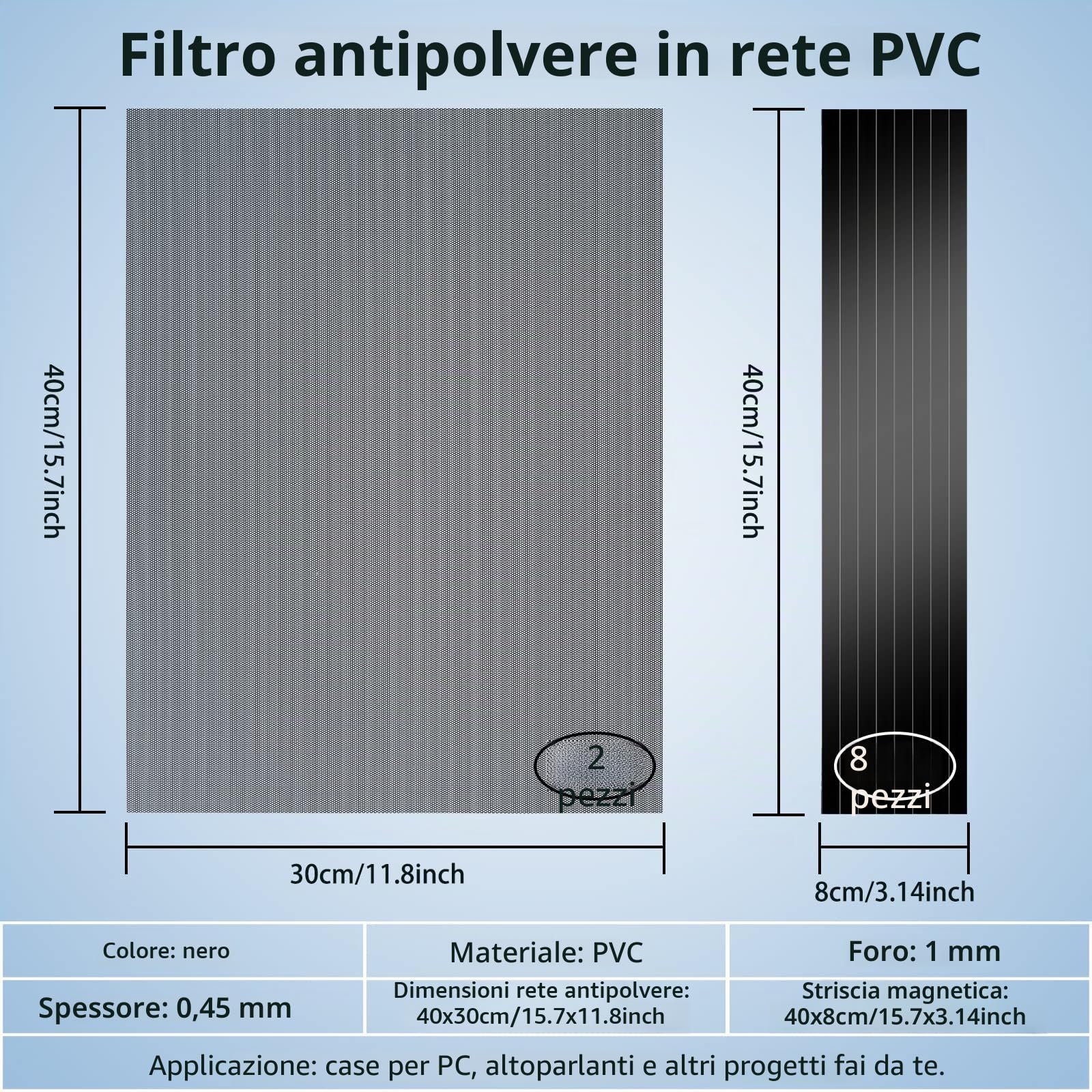 YSSHUI 400 x 300 mm DIY PC Case filtro a rete antipolvere, 2 pezzi PVC antipolvere copertura filtro a rete con striscia magnetica per computer PC case