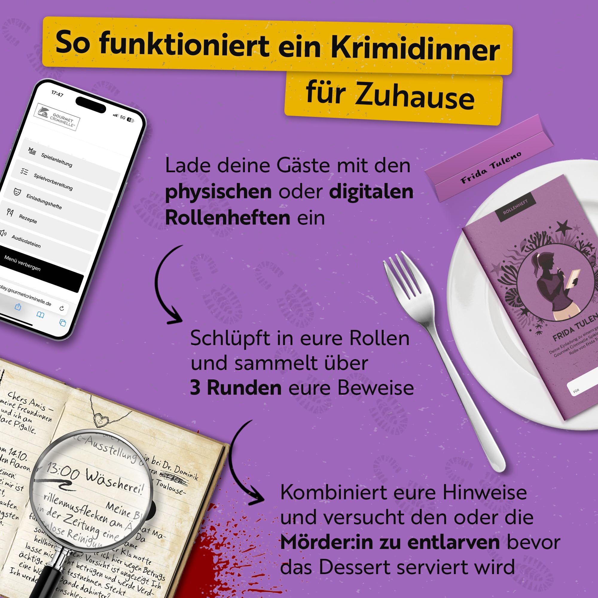 Gourmet Criminelle® Krimidinner für zuhause I 4-6 Personen I Mysteriöser Mordfall Blutsand am Nordseestrand für Deine Crime Dinner Party I Spannendes Krimi Dinner Spiel ab 16 Jahren I 4-6 Spieler