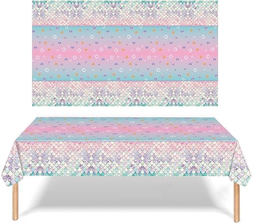 Miniatura 8 de 6 manteles de sirena con temática bajo el mar, decoraciones de fiesta de cumpleaños, desechables, de plástico, para niñas, princesa, baby shower,