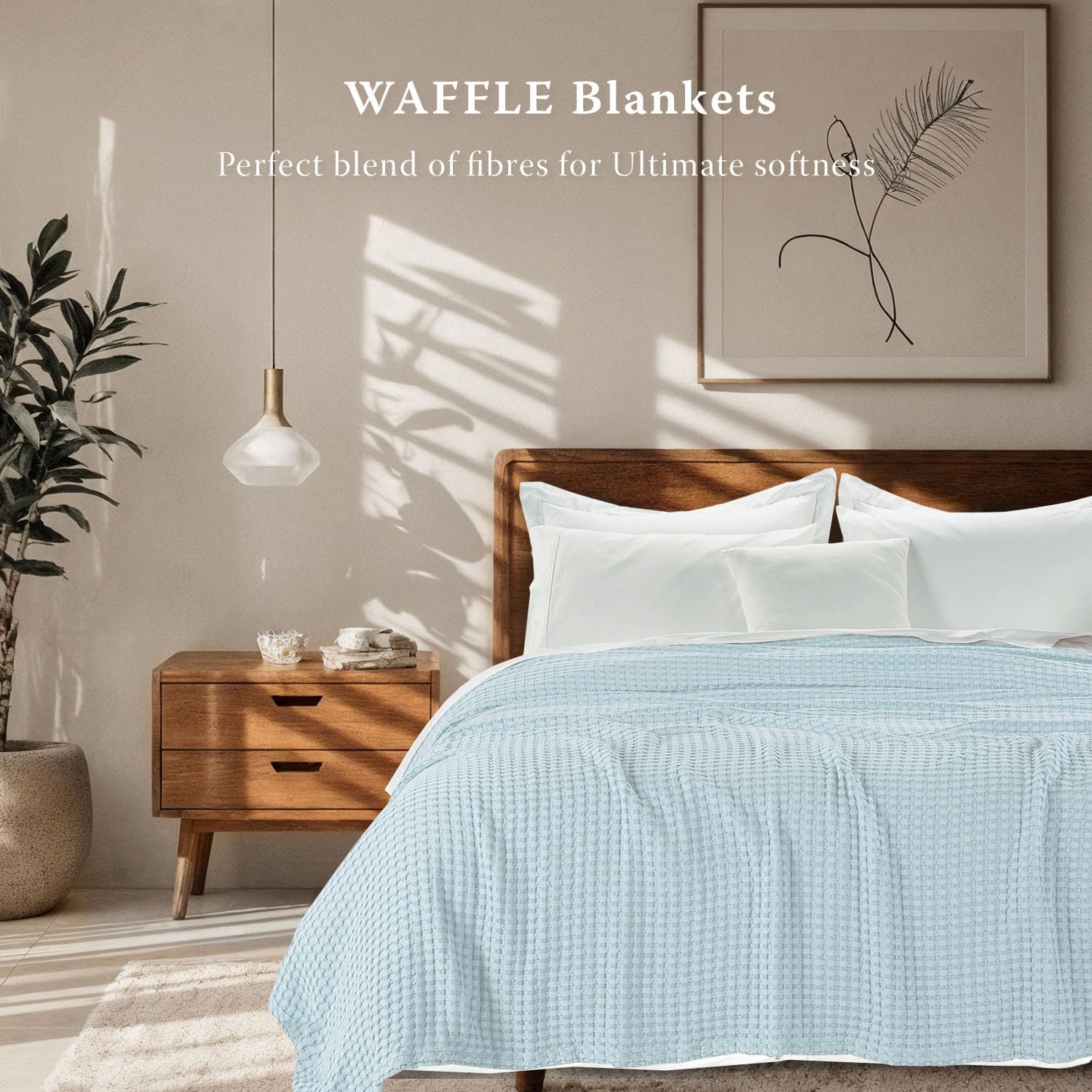Threadmill Cooling Cotton Waffle Queen Size Blanket | Breathable, Lightweight & Ultra-Soft | Made from Rayon Derived from Bamboo| Cooling Throw Blanket for Couch and Sofa| 90 x 92 Inches | Light Blue - Image 2