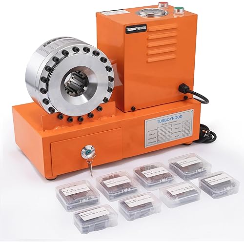 Electric Hydraulic Hose Crimper Tool with 8 Dies – 110V Portable Crimping Machine for AC Lines, Automotive, Excavators, Agricultural Equipment – Multi-Diameter Hydraulic Pipe & Fuel Line Crimper Kit