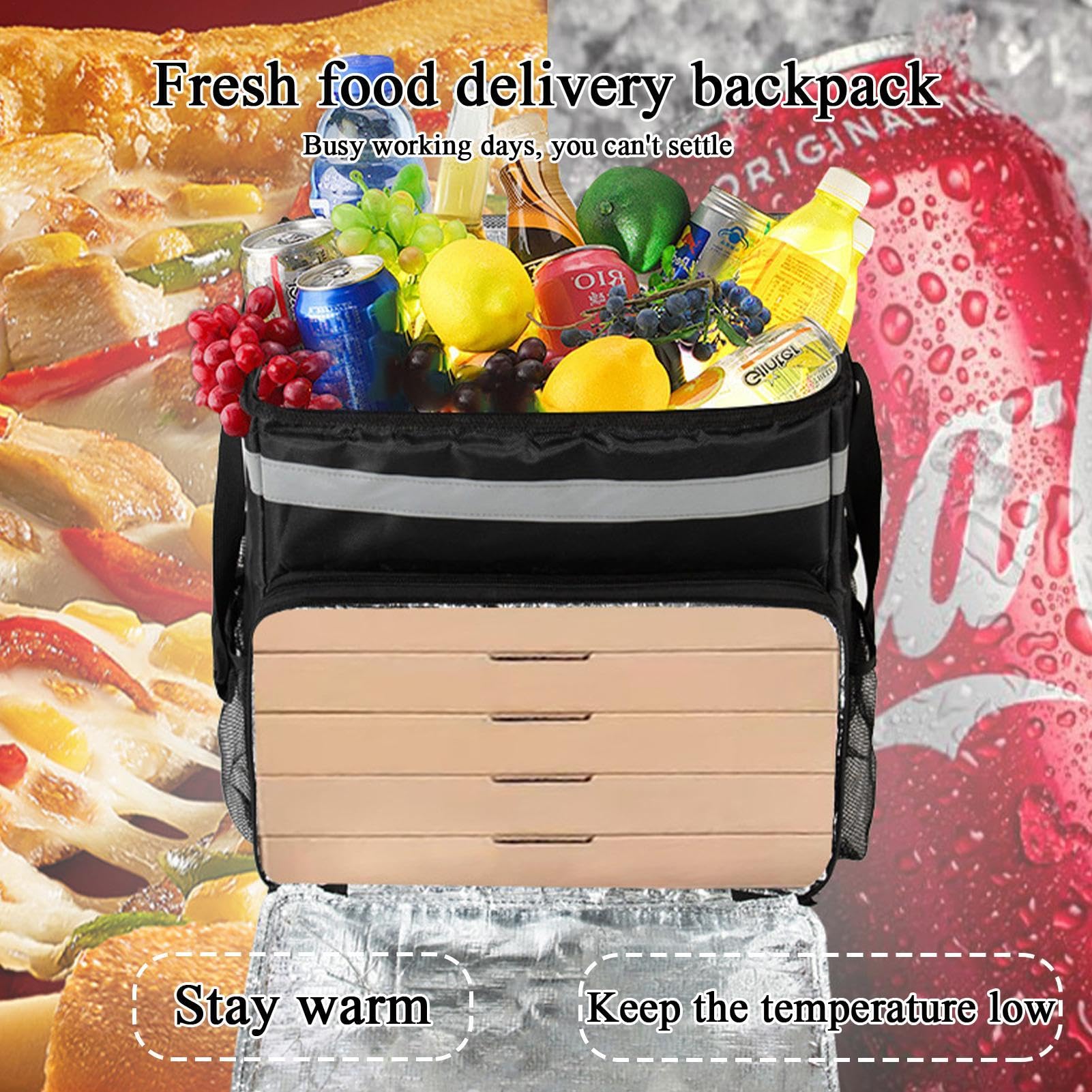 Kühlrucksack Isolierte Lebensmittel-Liefertasche Thermo Pizzatasche Wasserdicht Pizza Thermo Lieferrucksack Tragbarer Kühltasche Kühlbox Isoliertasche Isolierte Thermotasche Für Picknick, Camping, BBQ