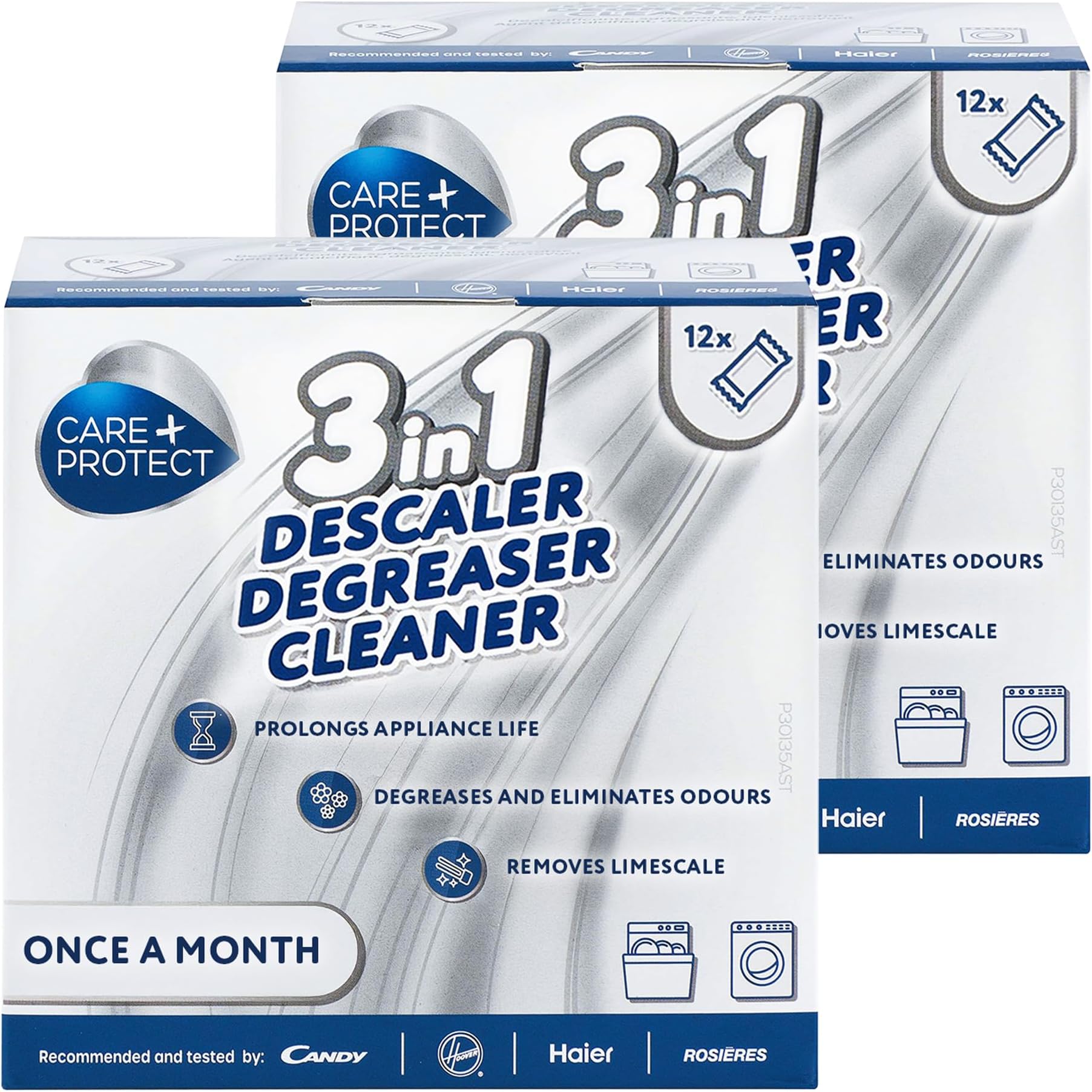 Care+Protect 3 in 1 Washing Machine - Dishwasher Cleaner - Limescale Remover - Degreaser - Hygienic Cleaner - Universal - 24 Months Supply - Maxi Pack