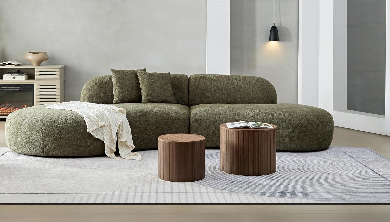 Nesting Coffee Table Set of 2,Modern Round Wooden Coffee Tables with Storage,Luxury Side Table Accent End Table for Small Space Living Room Apartment (19.17”)
