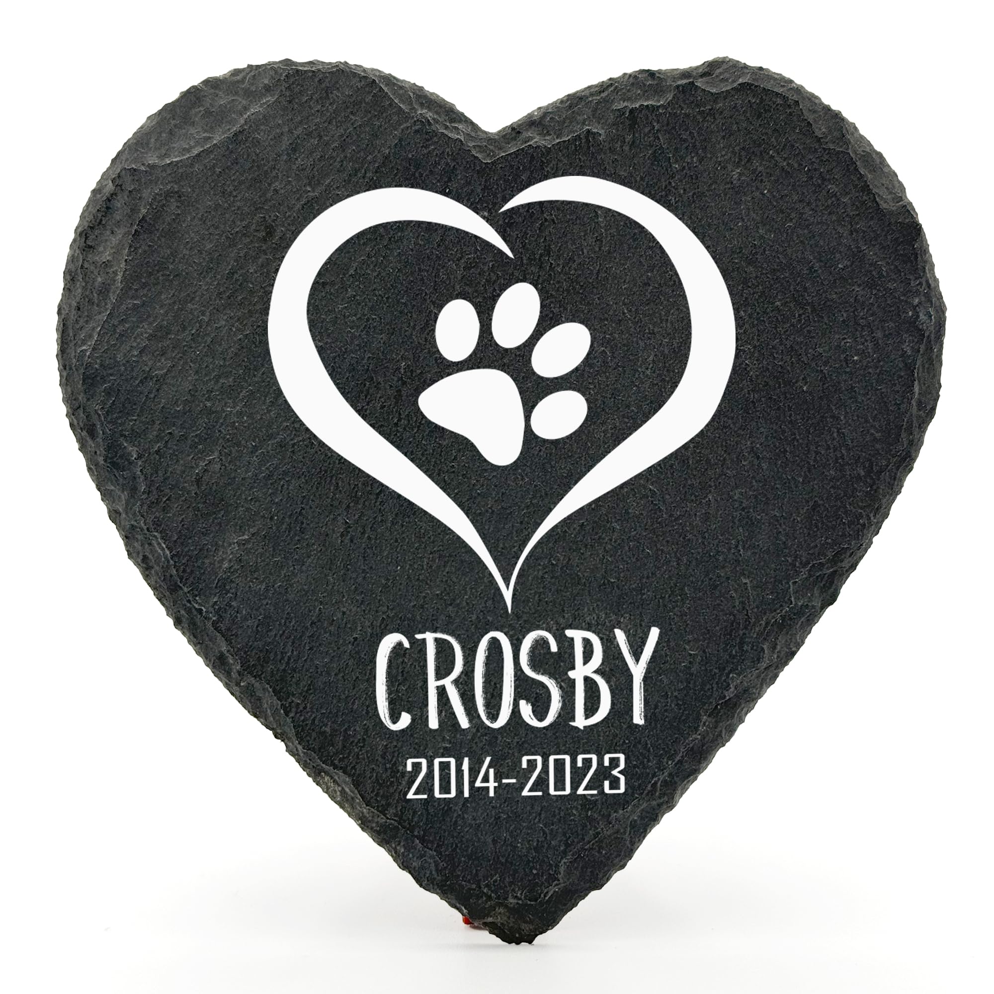 TULLUN Personalised Memorial Heart Shape Plaque For Pet Cat Dog Slate Natural Stone Frame Paw Grave Marker - Name - Size | 4" x 4" or 10 x 10 cm| — image 1