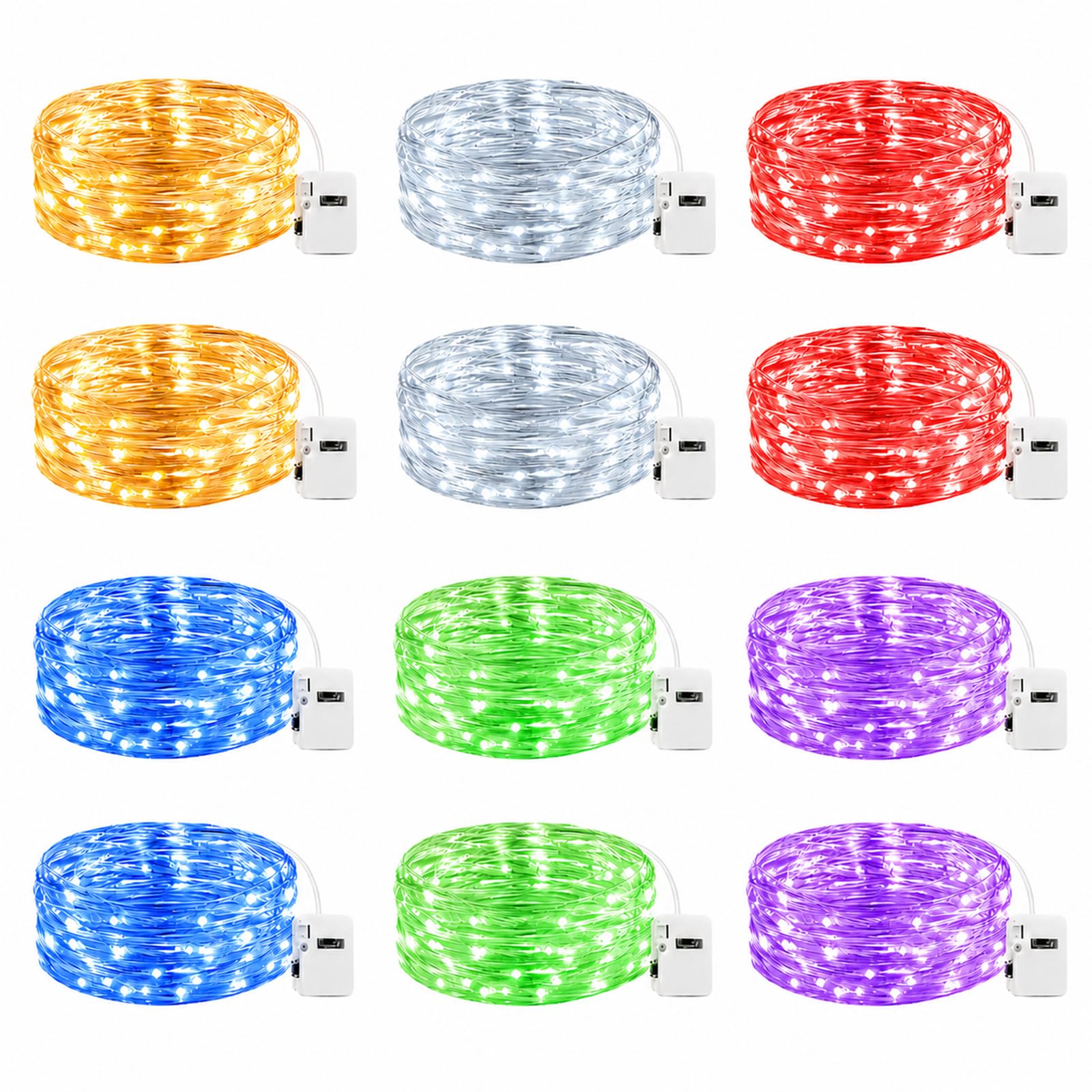 12 Pack Fairy Lights Battery Operated - 7ft 20 Led Twinkle Lights 3 Modes, Bulk Mini String Lights Waterproof for Mason Jars Vases Crafts Party Wedding Decoration Christmas -Multicolor