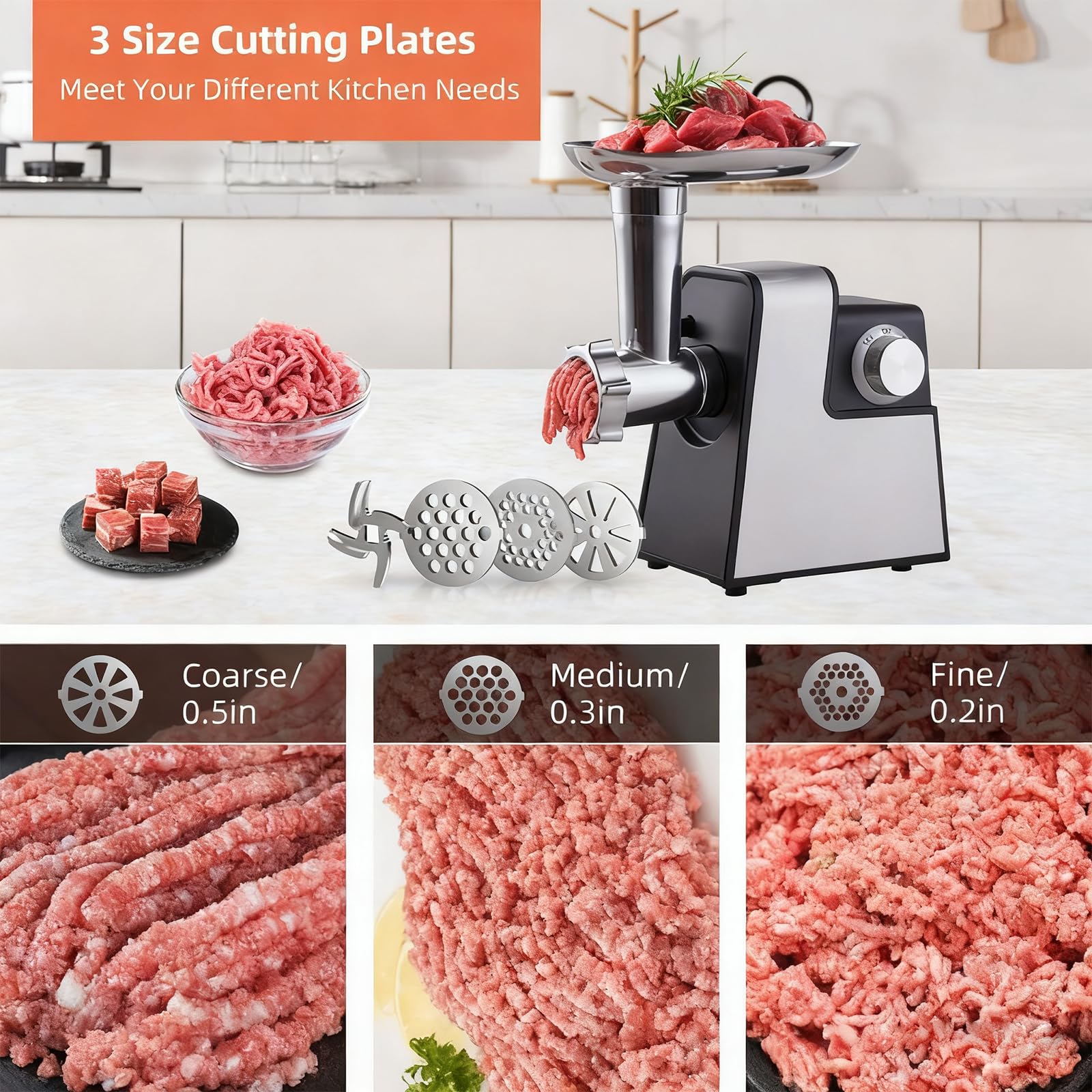 Picadora de carne eléctrica compacta, embutidora de salchichas doméstica pequeña con tubo de salchicha y kit Kubbe, picadora de carne para uso doméstico en la cocina