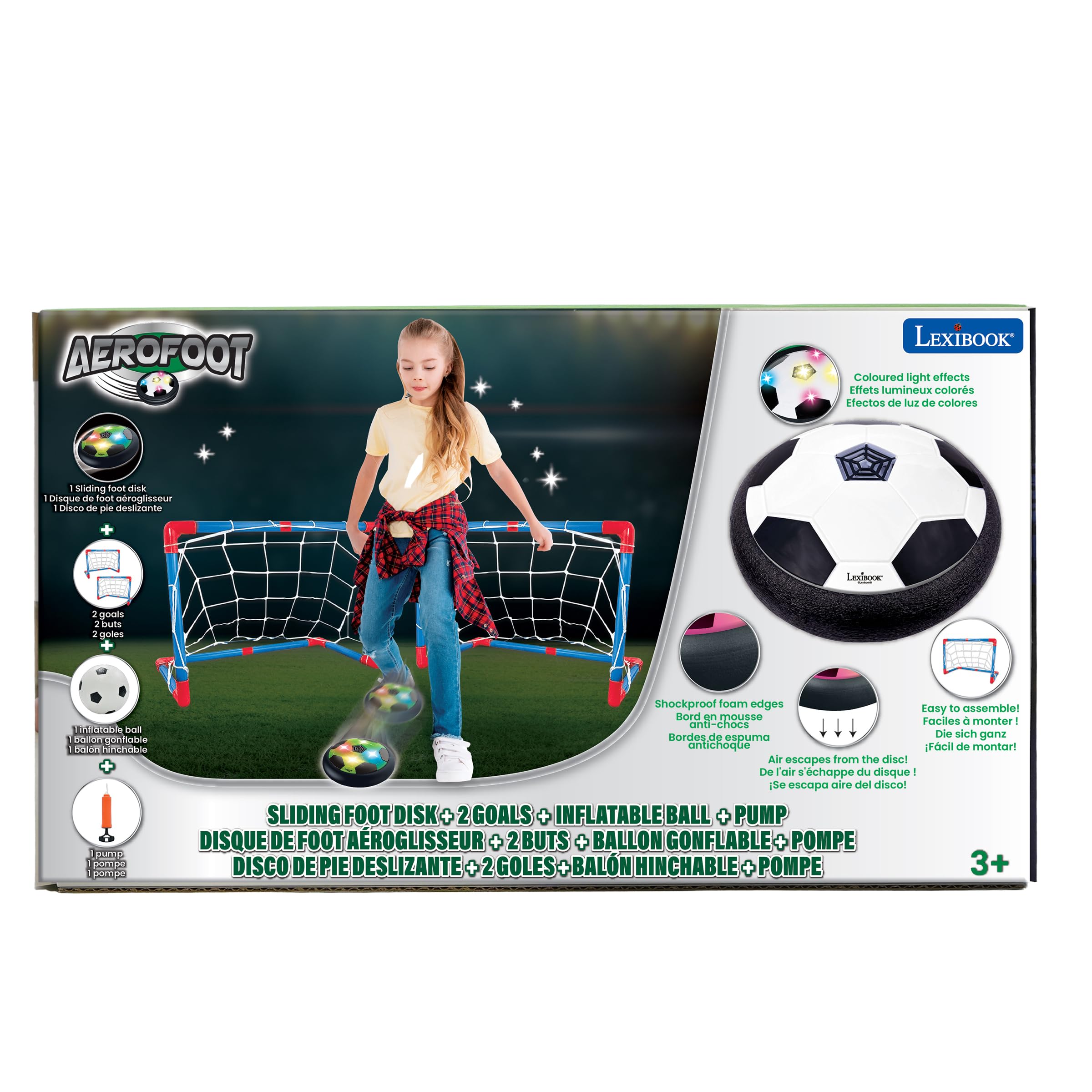 Lexibook Aerofoot, Hovercraft-Soccer-Disc, 2 Tore, Pumpe und aufblasbarer Ball enthalten, gleitet leicht, schnell und dynamisch, Lichteffekte, Anti-Schock-Schaumstoffkanten, wiederaufladbar, JG981LXB
