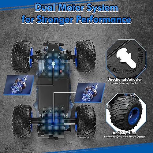 Miniatura 5 de Coche de control remoto, coches a control remoto a escala 118, camión a control remoto todo terreno con luz LED, 12.4 mih, recargable, 2 WD, 2.4