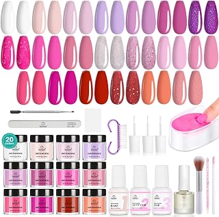 Beetles Dip Powder Nail Kit 36pcs 20 Colors Nude Hot Pink Red Glitter White Dip Nails Powder Starter Kit with Base Top Coat Activator Cuticle Oil Nail Set for Women Alluring Sweetie Collection