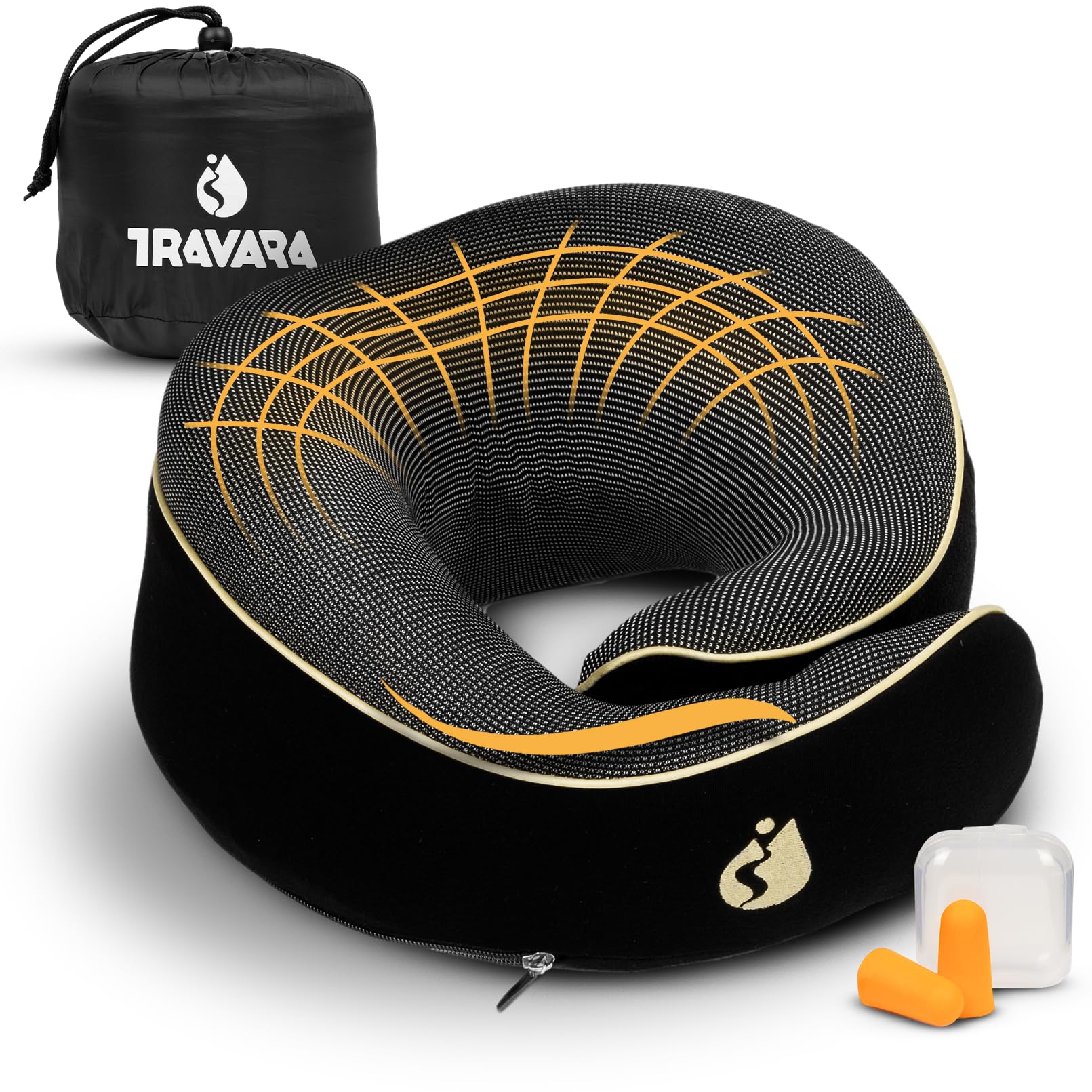 TRAVARA Travel Pillow – Ergonomic Memory Foam Neck Pillow for Travel – Compact Airplane Pillow for Long Flights – Neck Support Pillow for Adults – Essential Airplane Travel Accessories