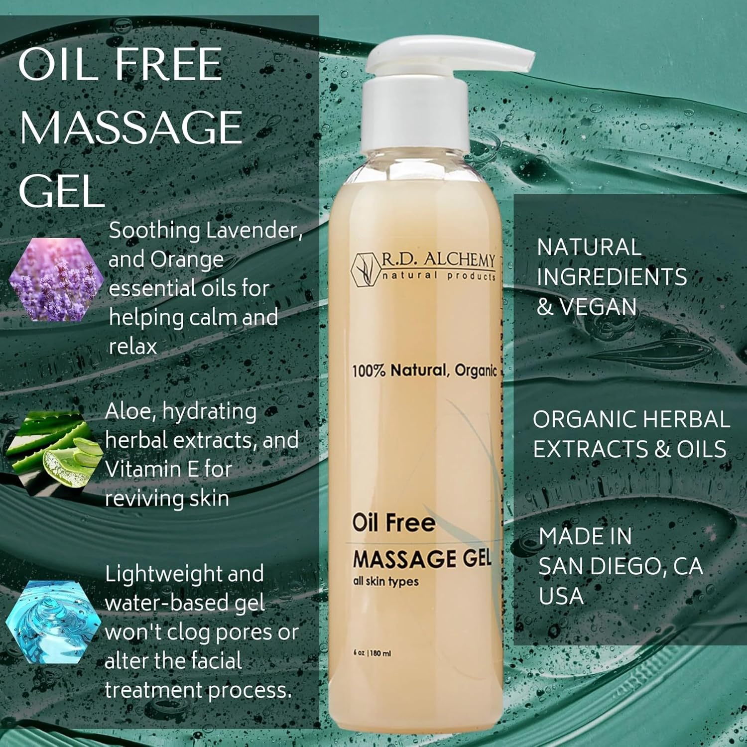 RD Alchemy - 100% Natural & Organic, Oil Free Facial Massage Gel - Non-Greasy and Absorbs Quickly! - Ideal for Estheticians and at-Home Facials that Can't Use Oil.