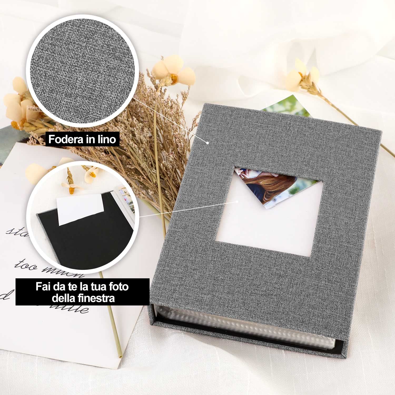 Lanpn Album Fotografico 10x15 50 con Tasche 2 Confezioni, Piccolo Mini Biancheria Album Foto Portafoto Verticale 10x15cm Tascabile Tasca Grigio