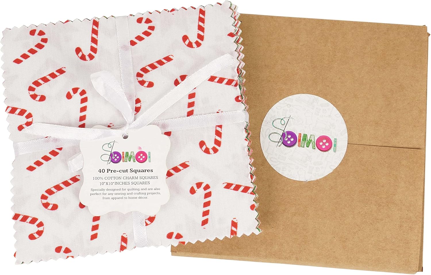 Soimoi Precut 10-inch Christmas Prints Cotton Fabric Bundle Quilting Squares Charm Pack DIY Patchwork Sewing Craft- Red & Green